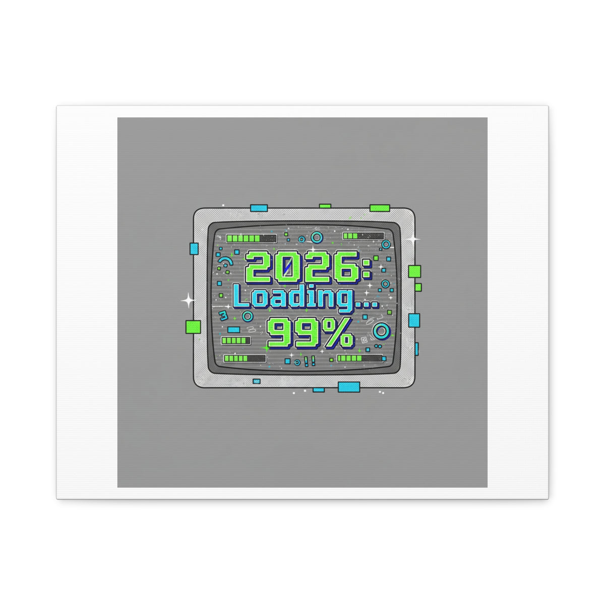 2026 Loading 99% Canvas | NYE countdown, retro system interface