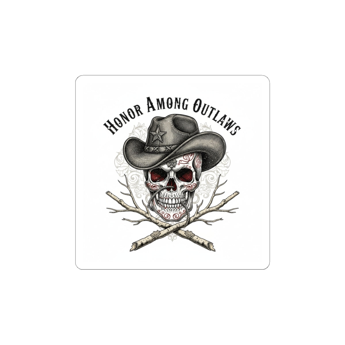 Honor Among Outlaws Sticker | Western Skull Art, Gothic Americana