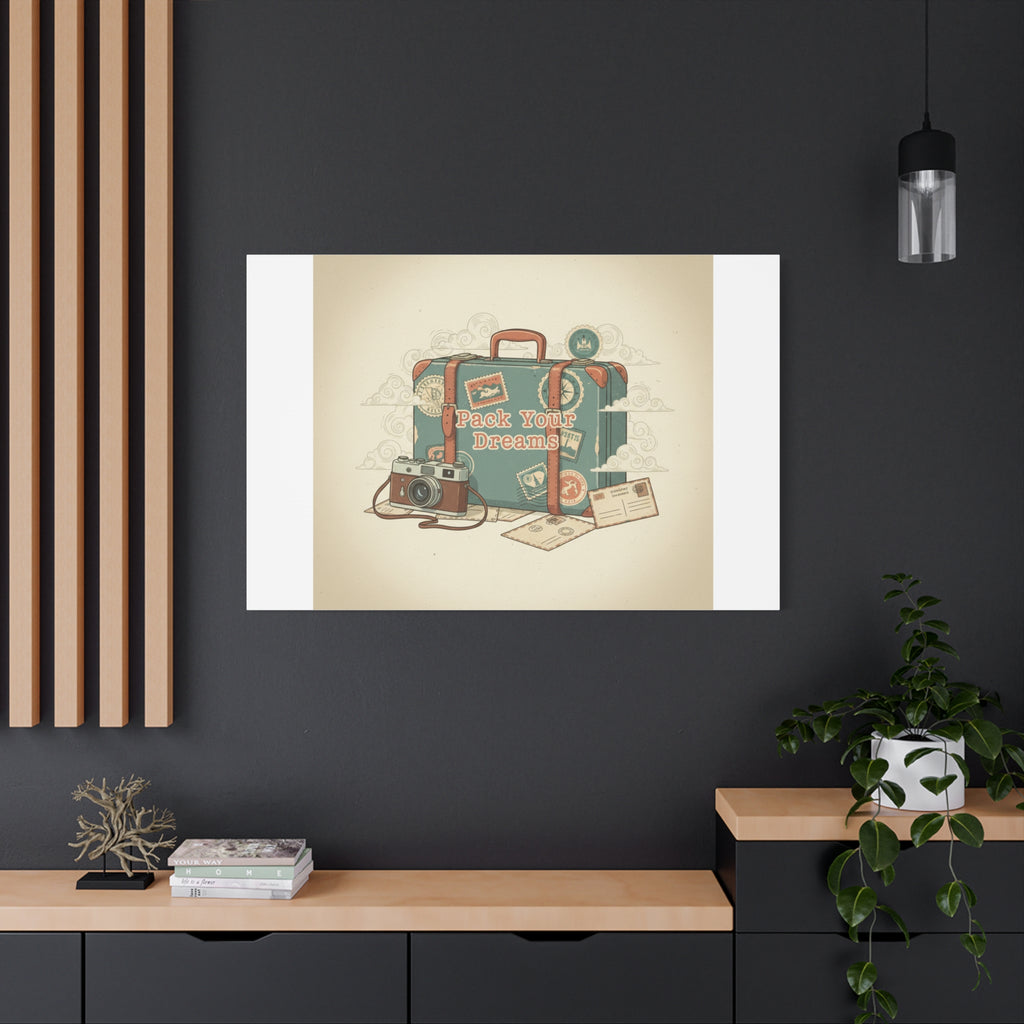 Pack Your Dreams Canvas | Retro Travel Postcard, Wanderlust Passport Stamp Art