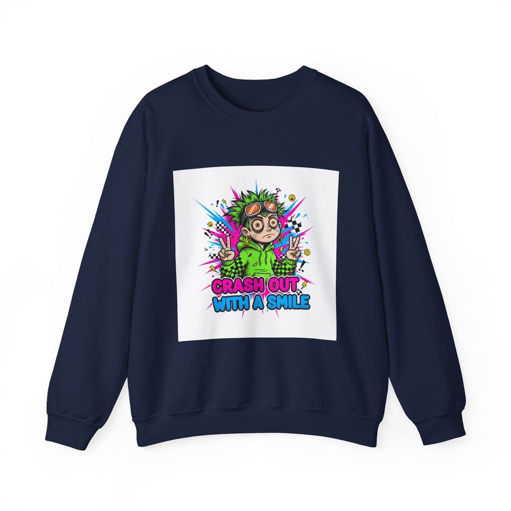Crash Out With a Smile Sweatshirt | neon graffiti, meltdown streetwear