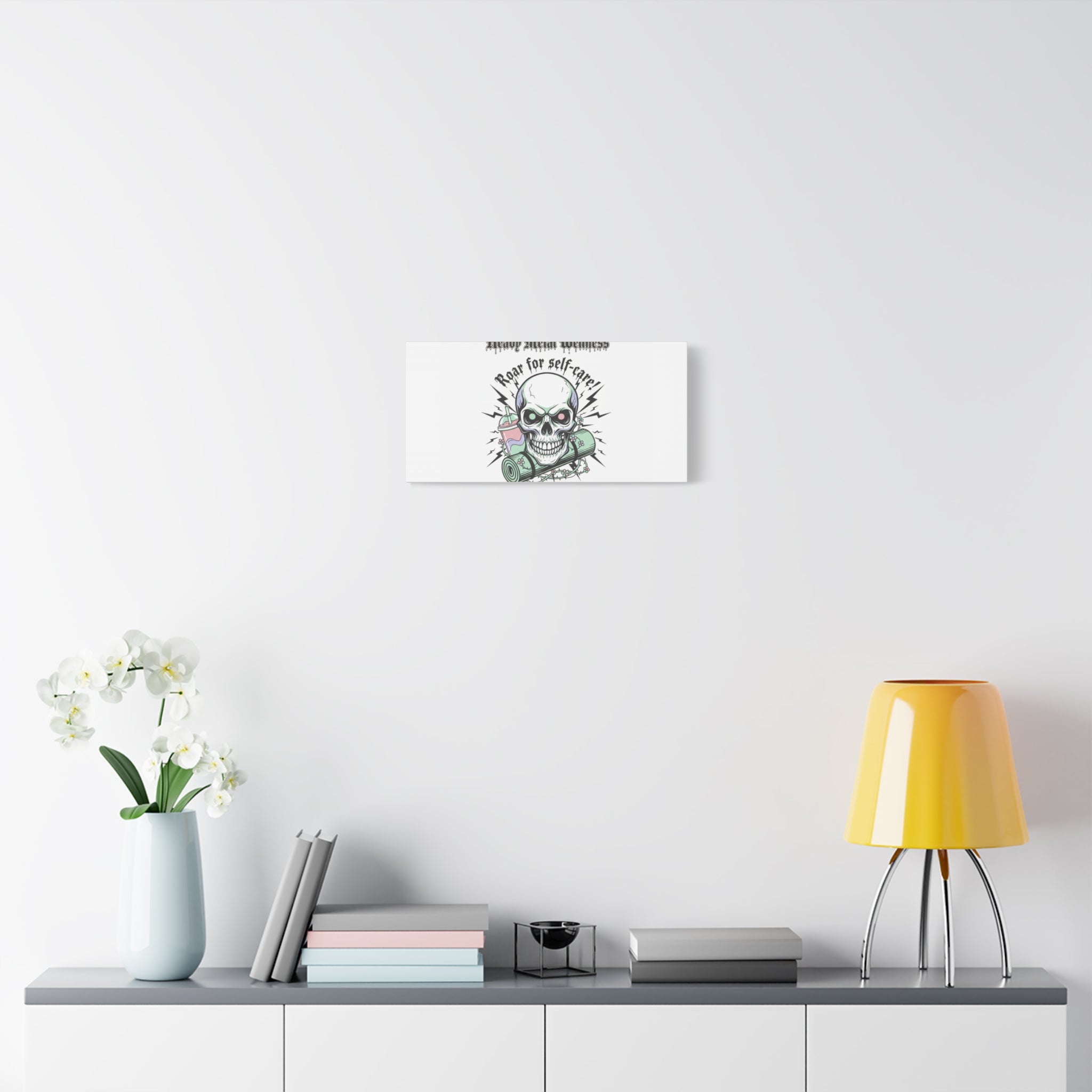 Roar for Self-Care Skull Canvas | heavy metal wellness, gothic wellness quote