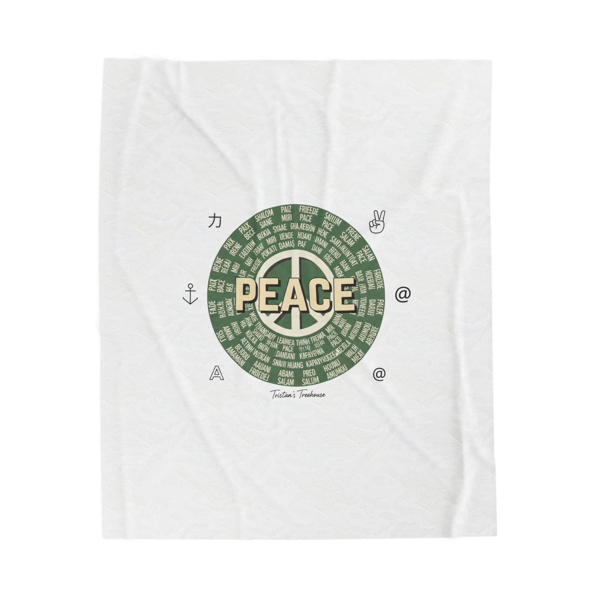 Handwritten Peace Doodle Velveteen Plush Blanket | Sketch Aesthetic, Cozy Pastel