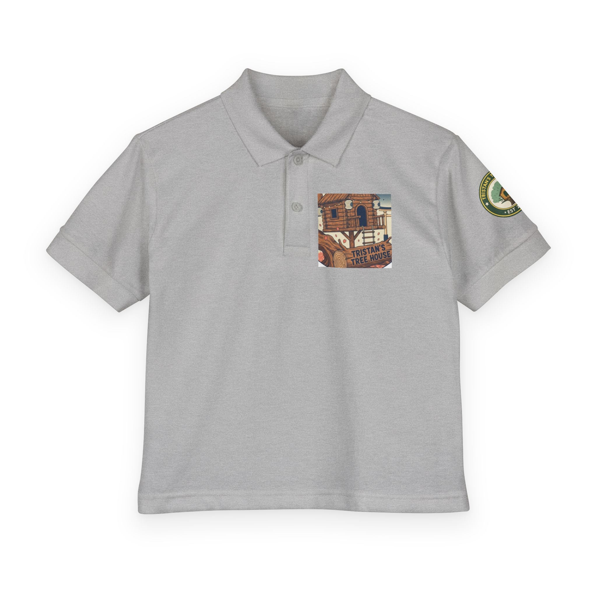 Youth Polo Shirt with Vintage Ski Lodge Pocket & Patch — Kids Outdoor/Resort Style