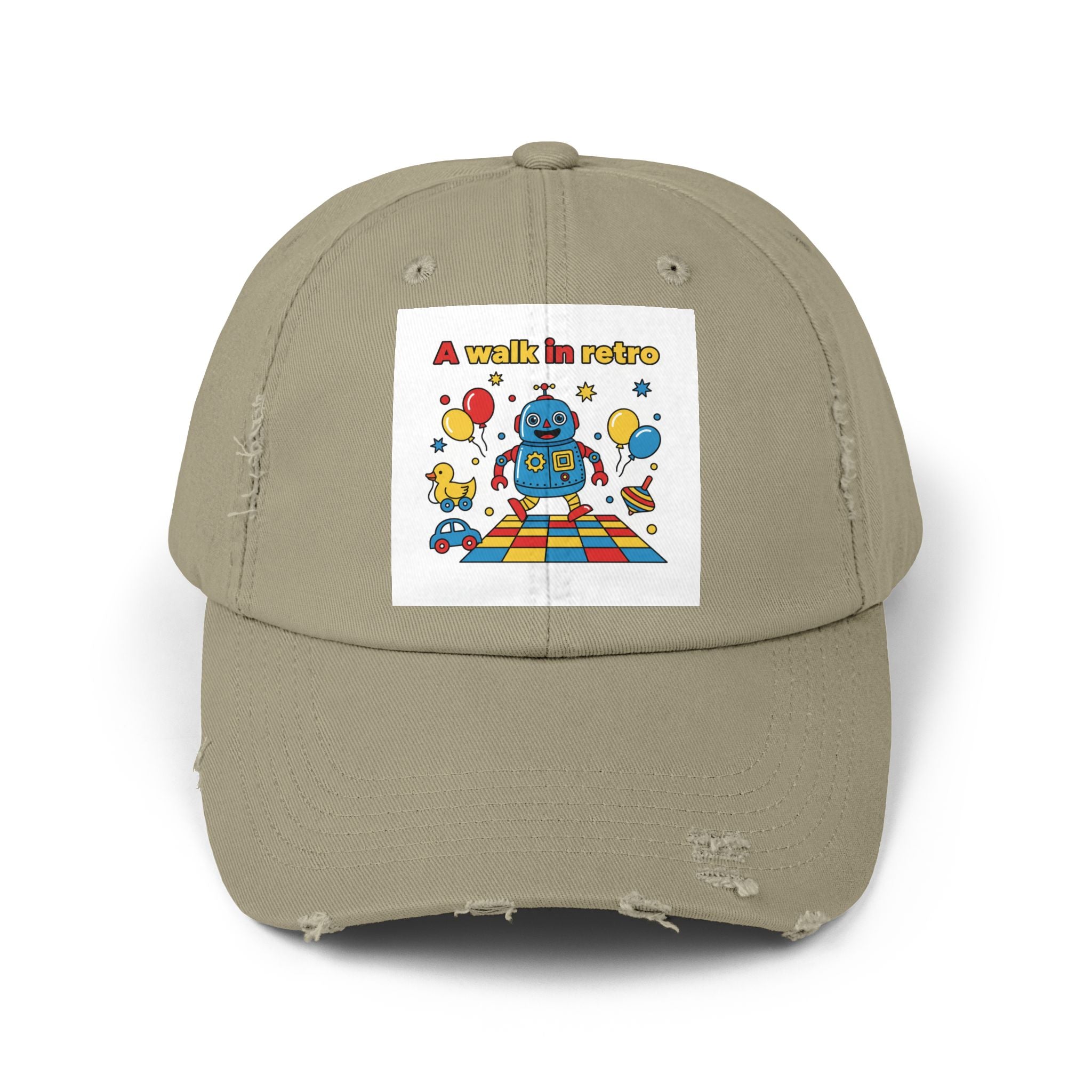 Retro Robot Baseball Cap - "A Walk in Retro" Distressed Patch Hat