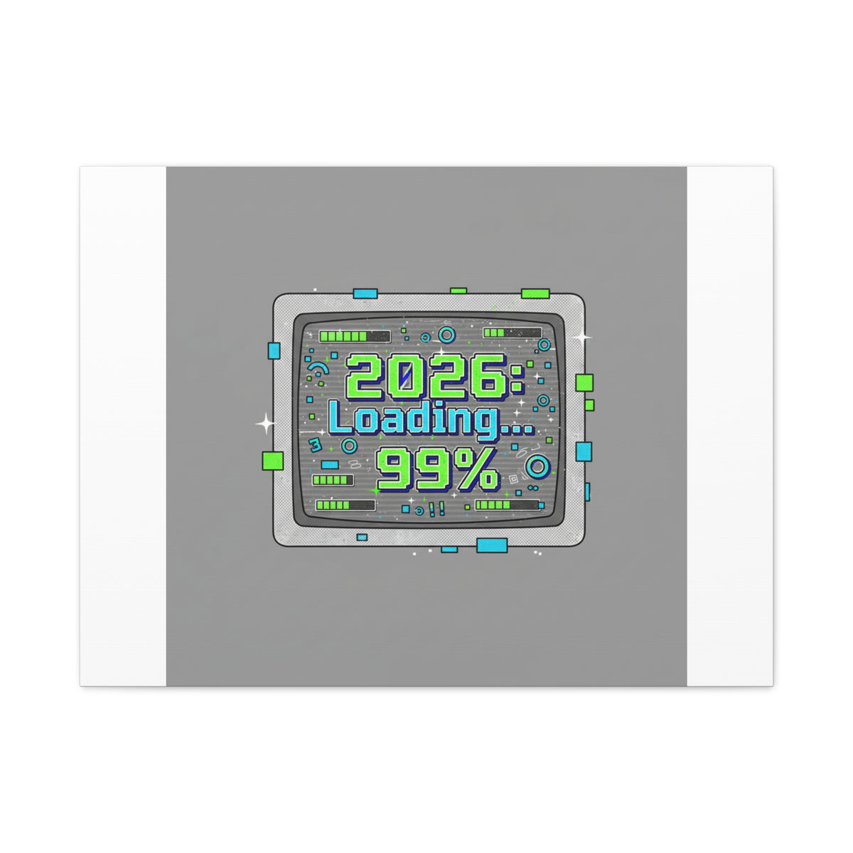 2026 Loading 99% Canvas | NYE countdown, retro system interface