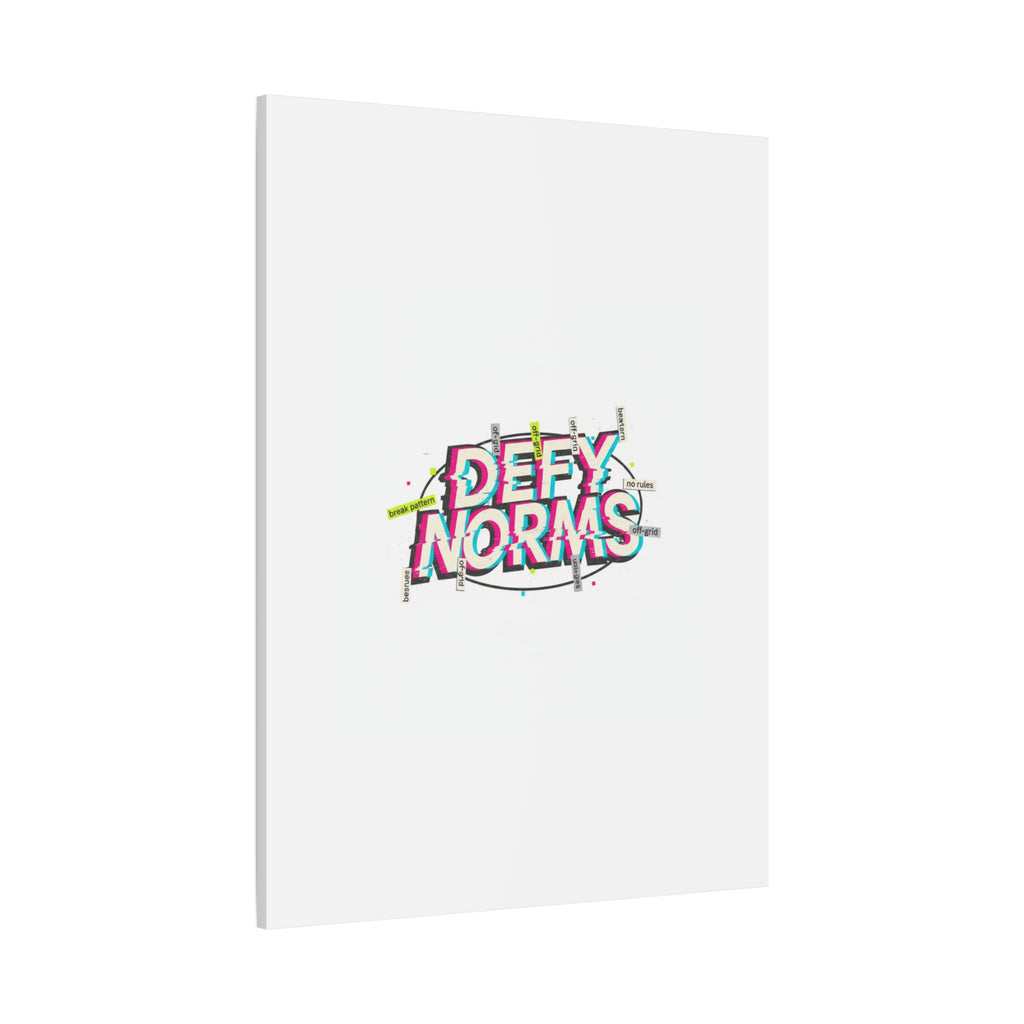Defy Norms Canvas, Anti-Aesthetic Glitch Typography, Brutalist Poster Style