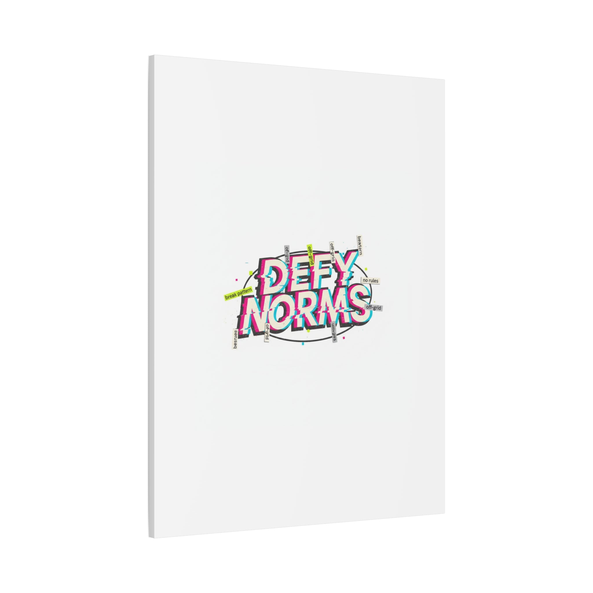 Defy Norms Canvas, Anti-Aesthetic Glitch Typography, Brutalist Poster Style