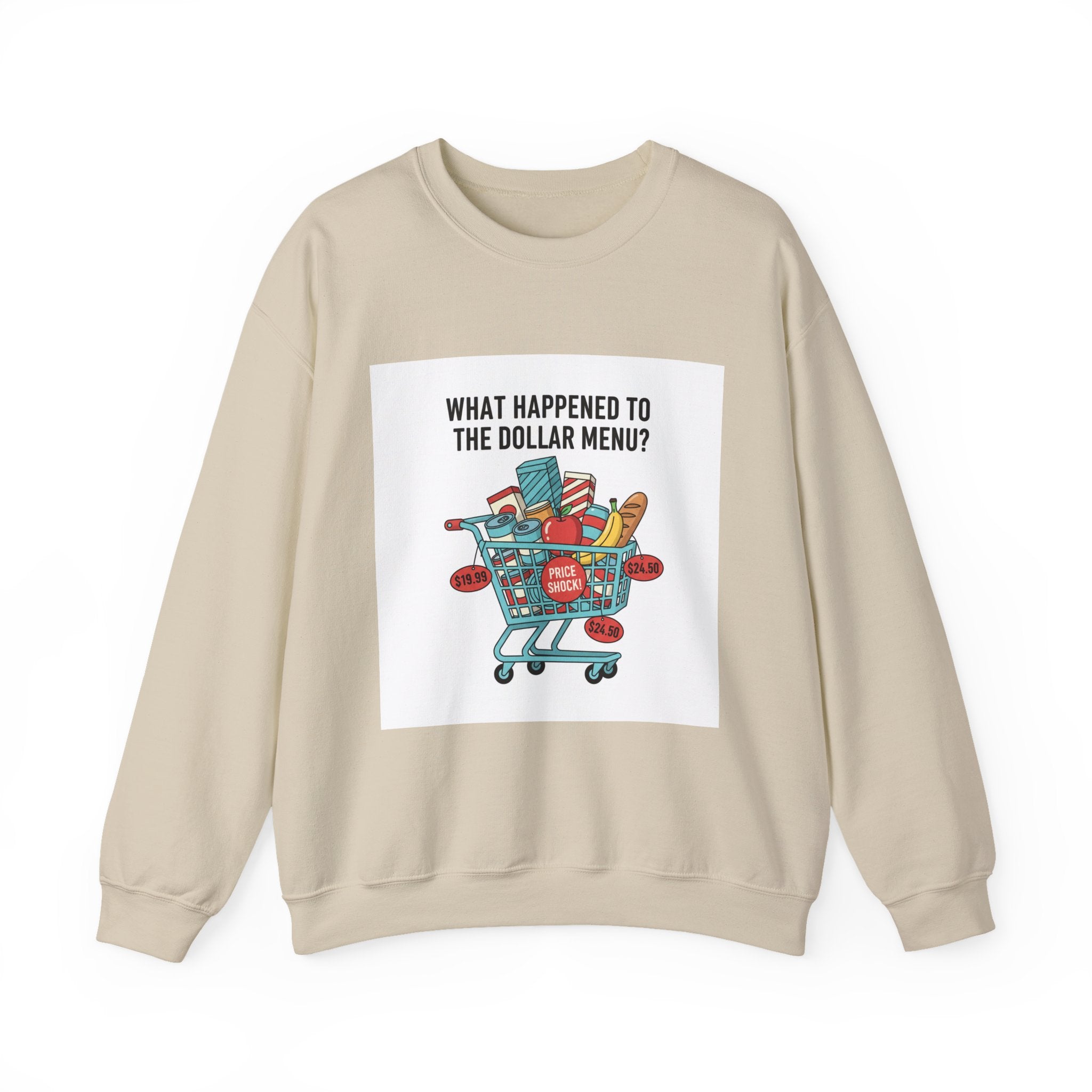 What Happened to the Dollar Menu? Sweatshirt | Grocery Prices Meme, Budget Humor