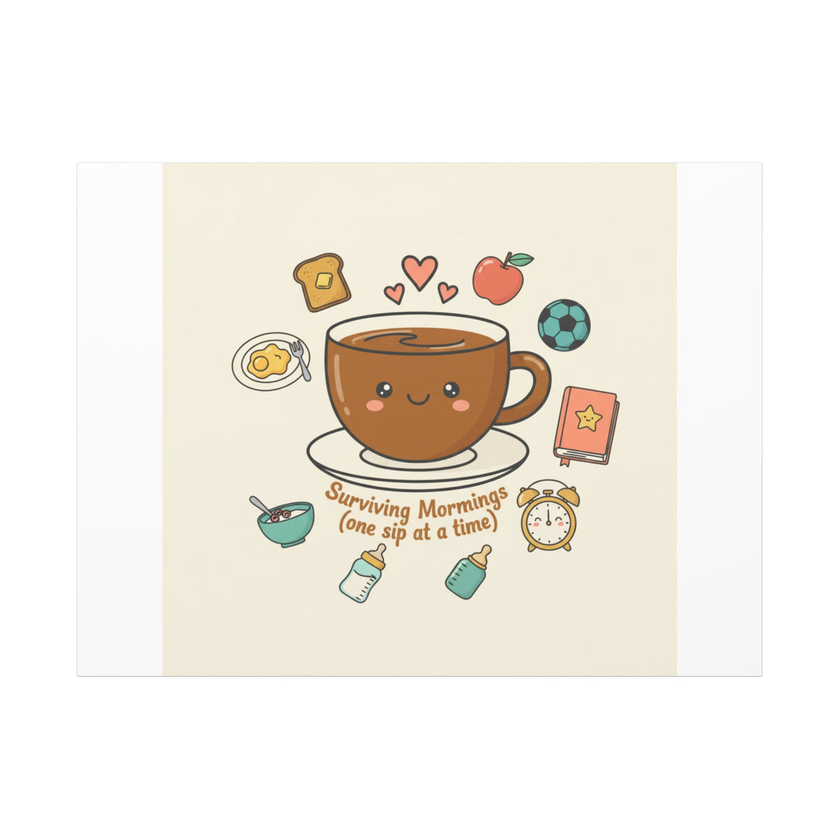 Surviving Mornings (One Sip at a Time) Canvas | Parenting Morning Humor, Coffee & Kids