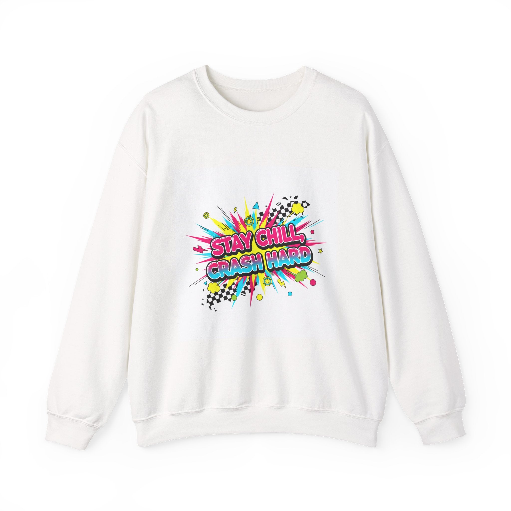 Stay Chill Crash Out Crewneck Sweatshirt | neon graffiti meltdown design