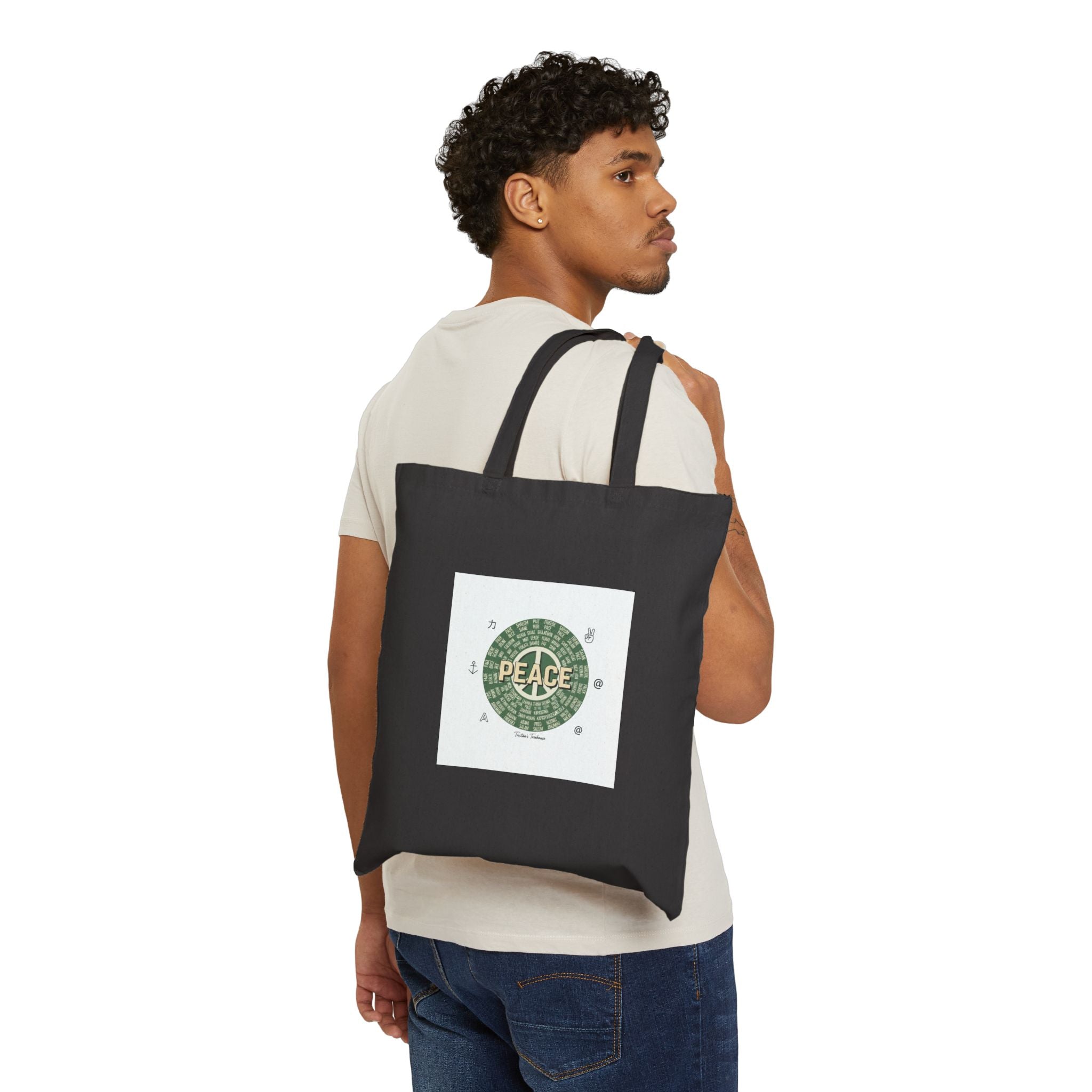 Handwritten 'Peace' Doodle Tote | Sketch Aesthetic Cotton Canvas Tote