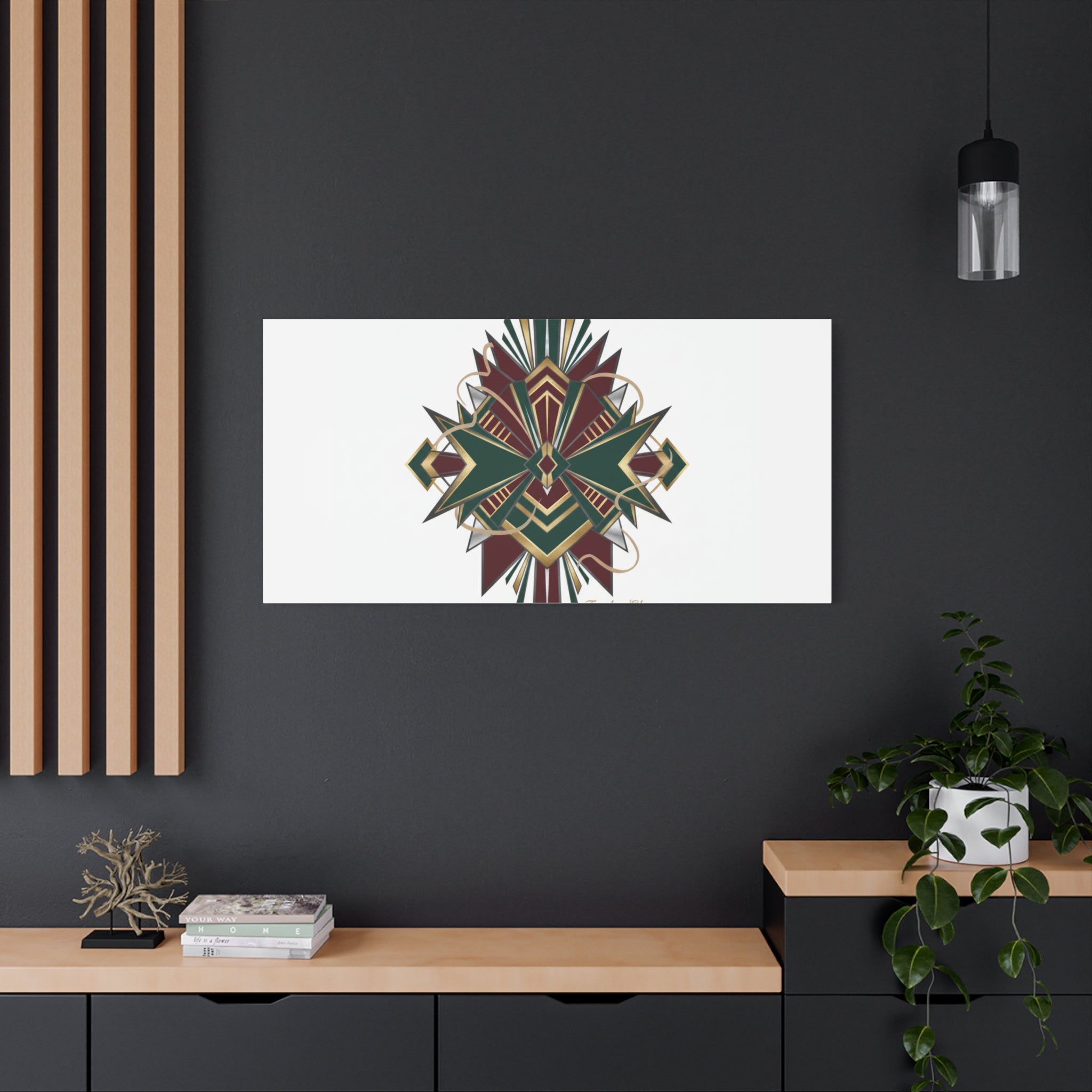 Art Deco geometric brass print Canvas | Neo-Deco chrome & gold fan motif