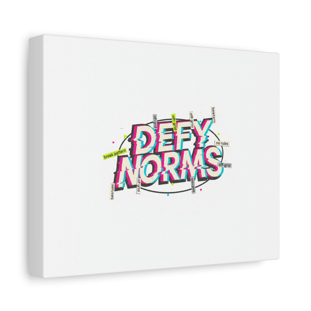 Defy Norms Canvas, Anti-Aesthetic Glitch Typography, Brutalist Poster Style