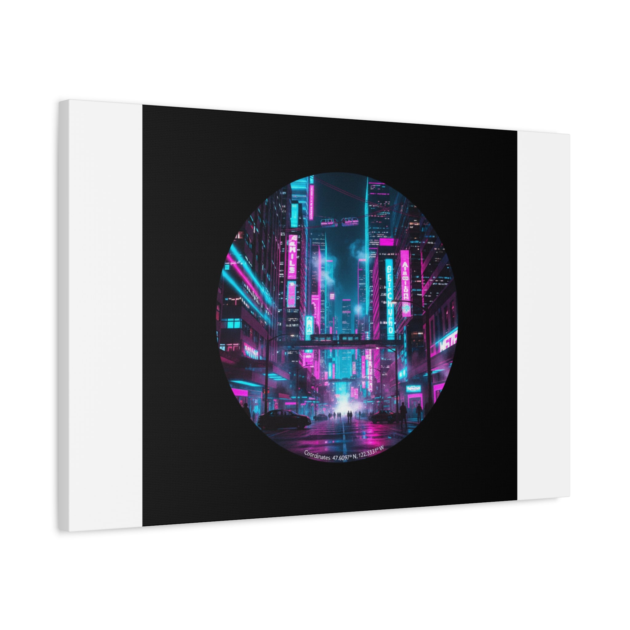 Neon Cyberpunk Cityscape Canvas | synthwave skyline, future city art