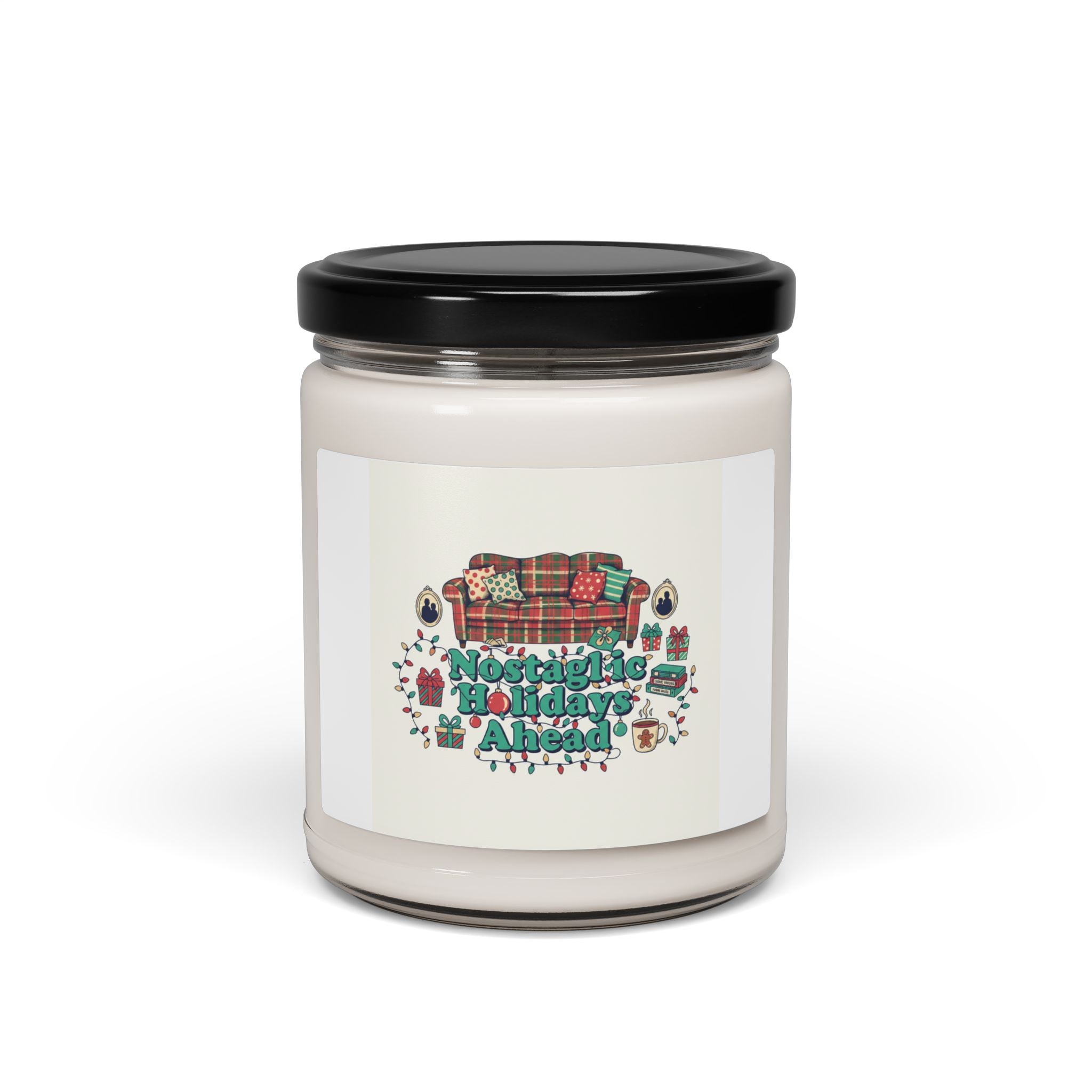 Nostalgic Holiday Couch Candle, retro Christmas decor | vintage holiday print