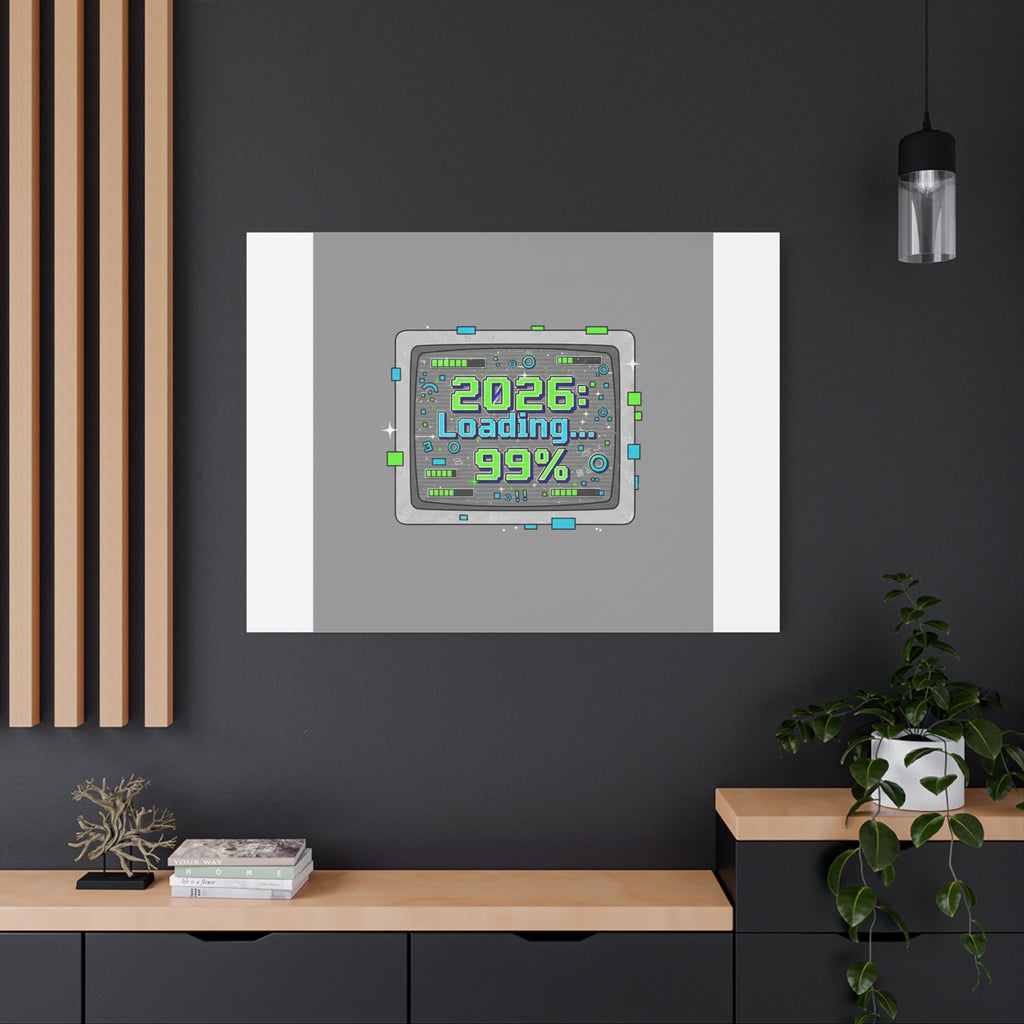 2026 Loading 99% Canvas | NYE countdown, retro system interface