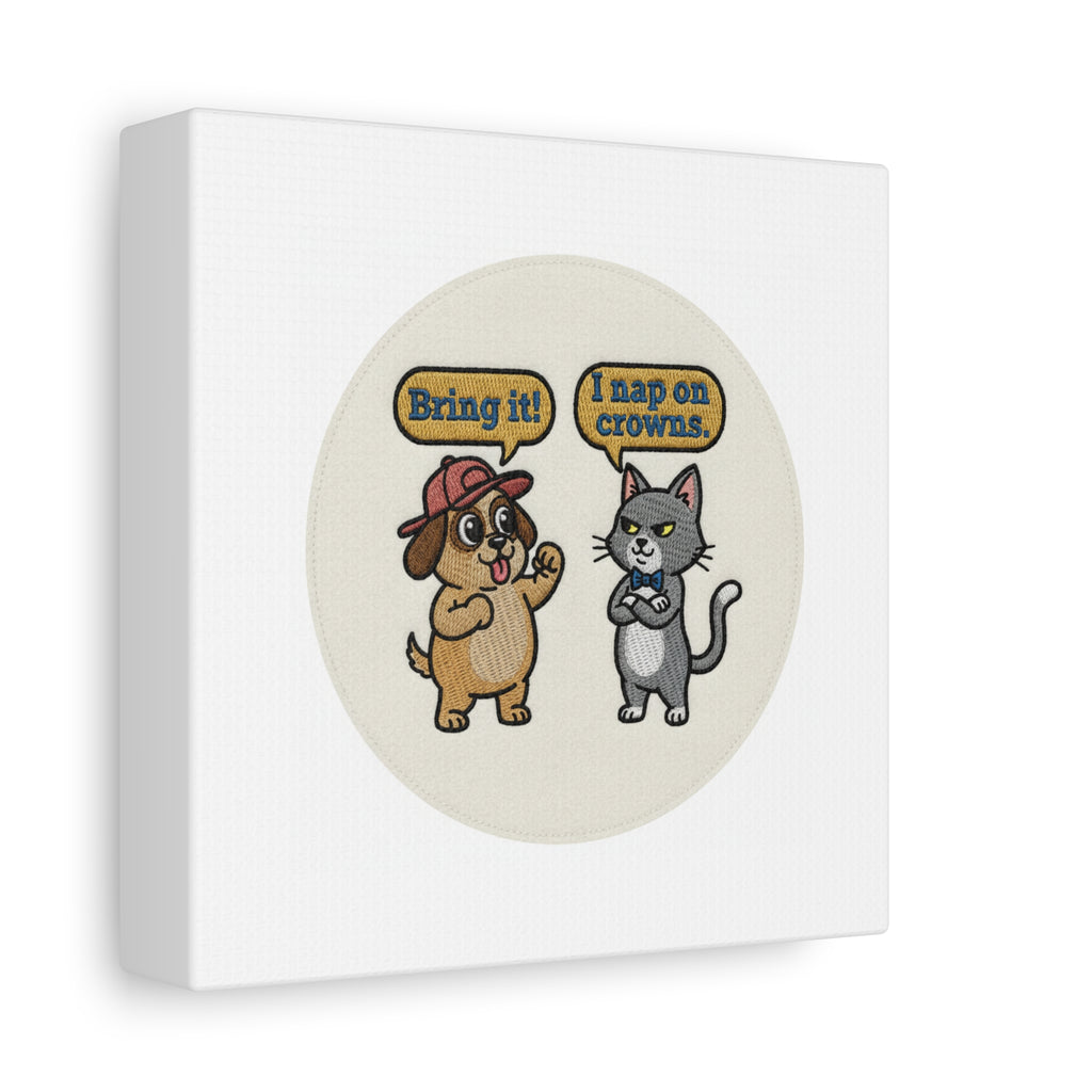 Funny Cat vs Dog Canvas | Pet Rivalry Wall Art