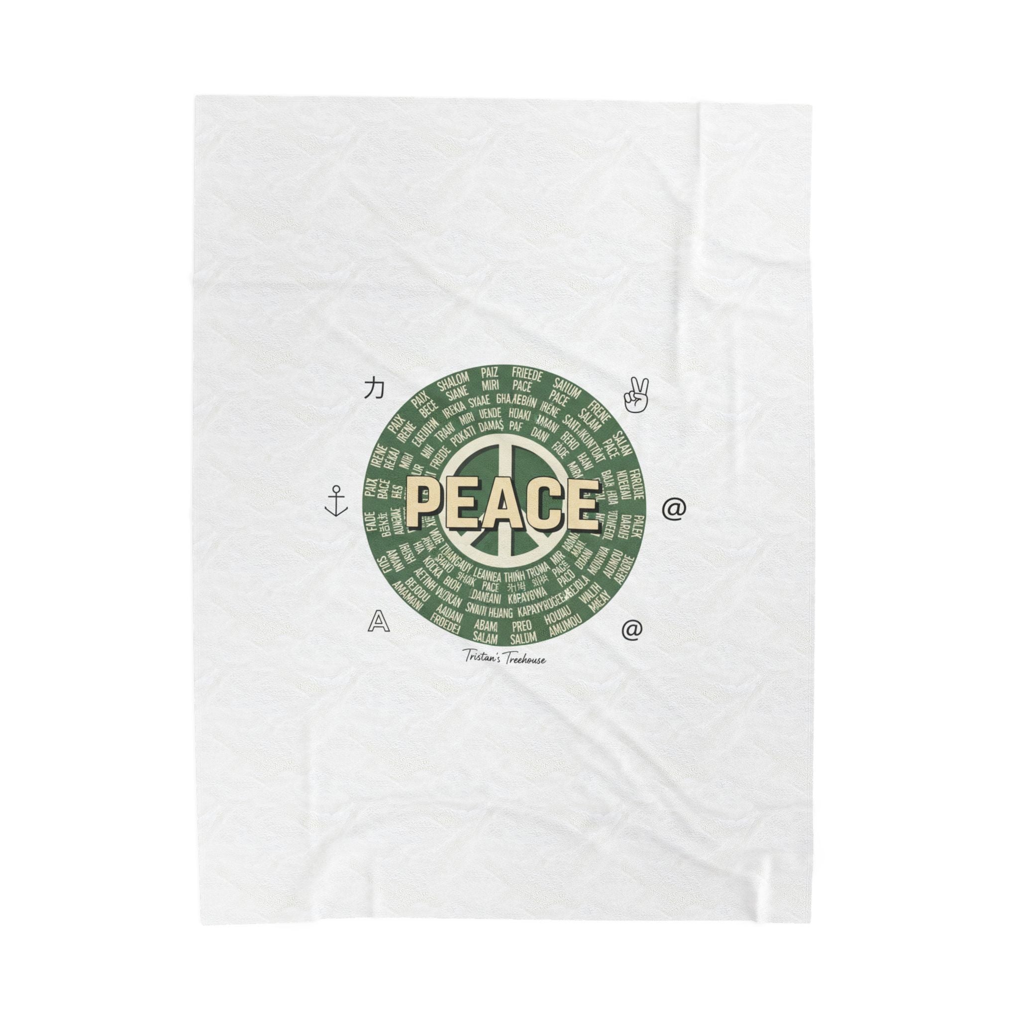 Handwritten Peace Doodle Velveteen Plush Blanket | Sketch Aesthetic, Cozy Pastel
