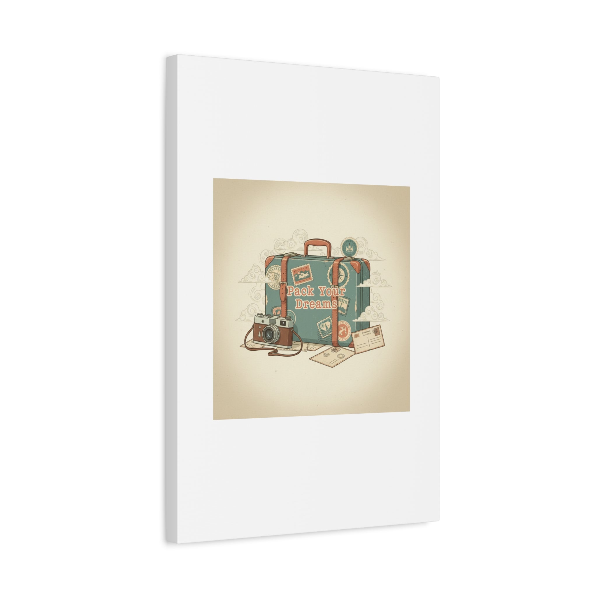 Pack Your Dreams Canvas | Retro Travel Postcard, Wanderlust Passport Stamp Art
