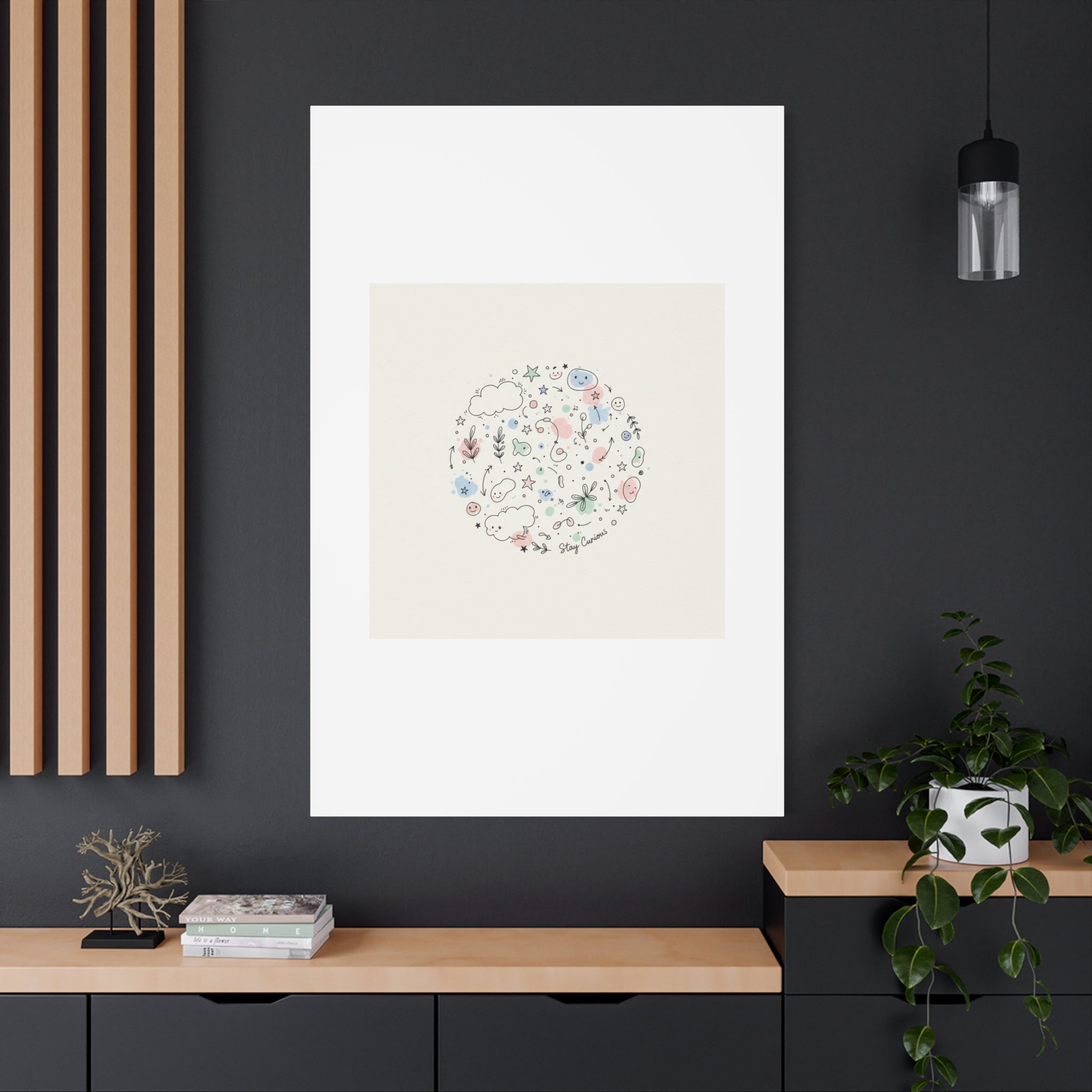 Doodle Circle Line Drawing Matte Canvas, Hand-Drawn Sketch Art