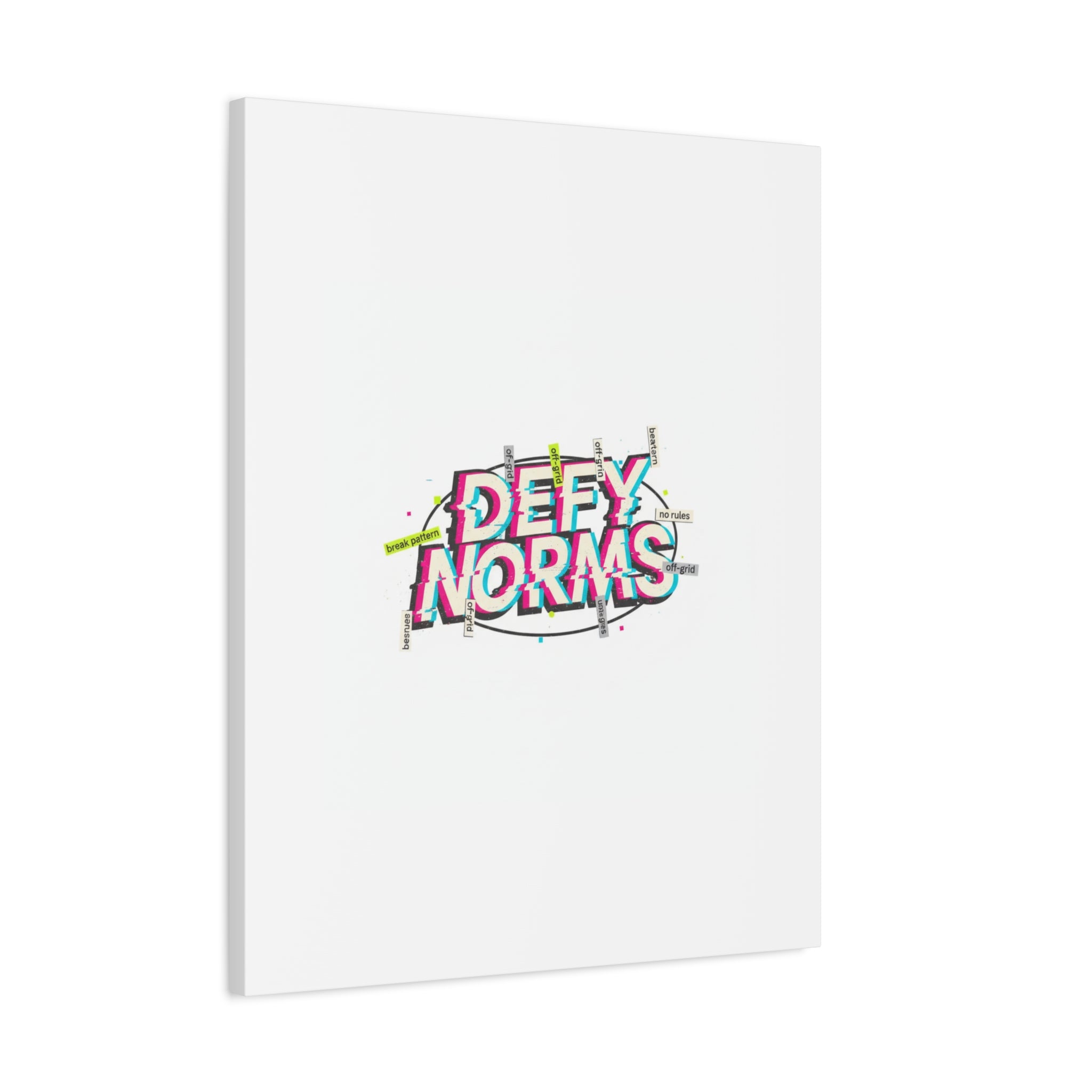 Defy Norms Canvas, Anti-Aesthetic Glitch Typography, Brutalist Poster Style