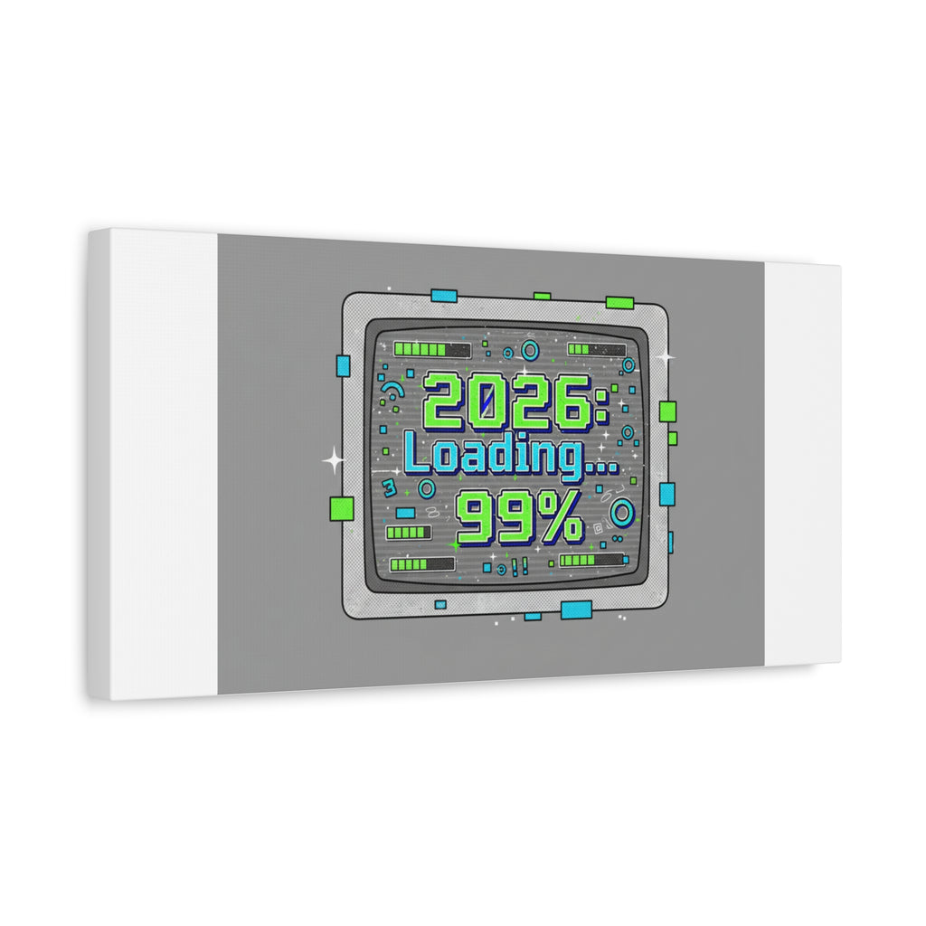 2026 Loading 99% Canvas | NYE countdown, retro system interface