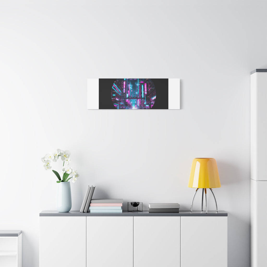 Neon Cyberpunk Cityscape Canvas | synthwave skyline, future city art