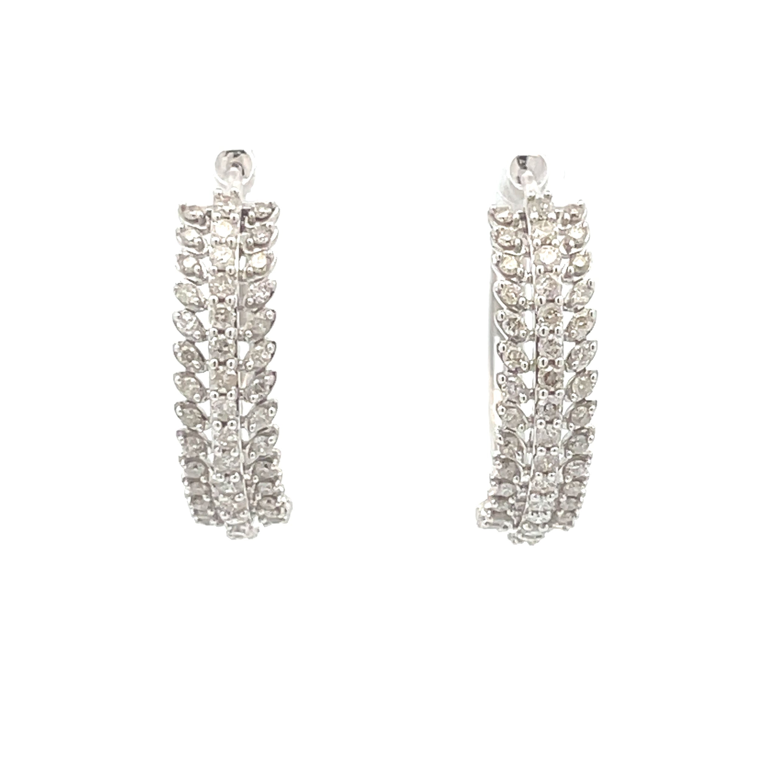 Natural 1.02ct Diamond Hoop Earrings 10KT White Gold