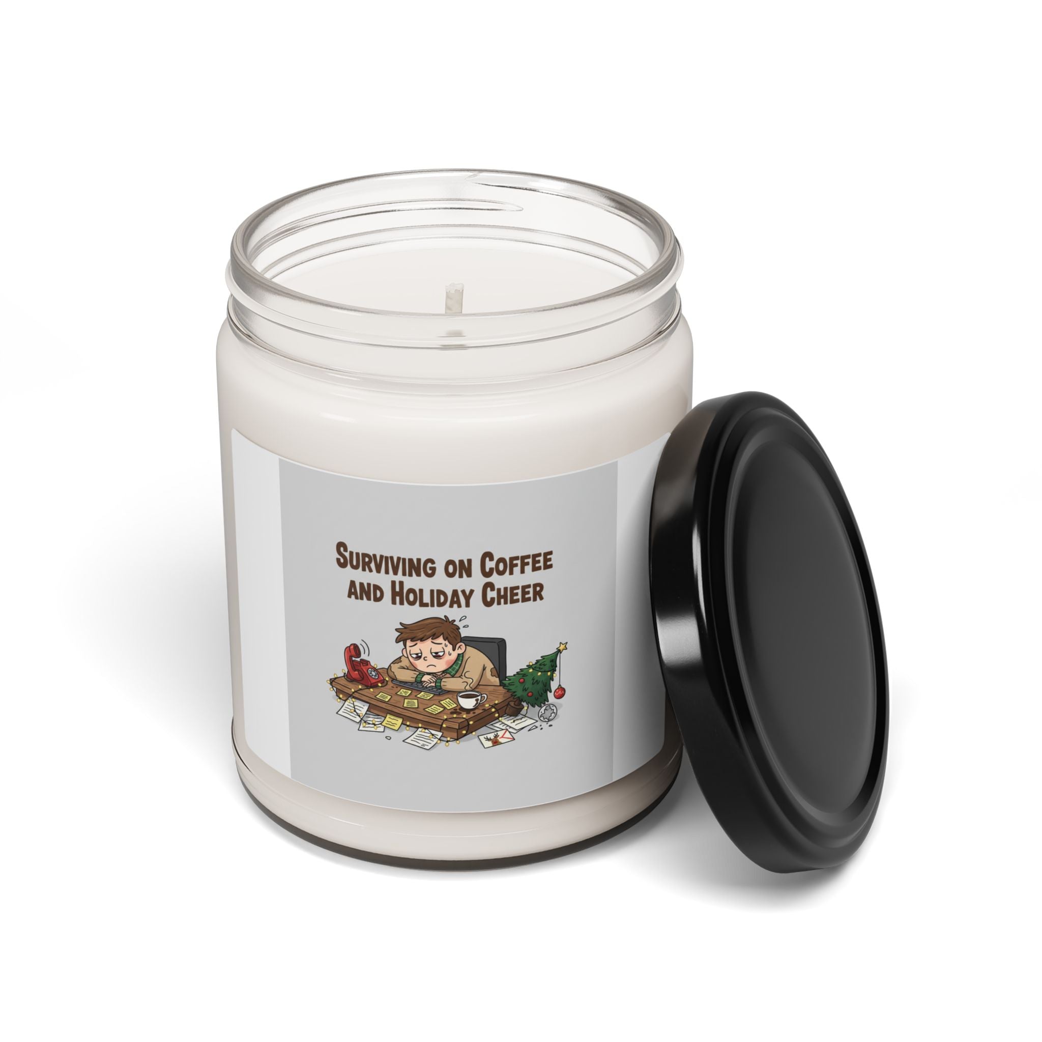 Surviving on Coffee and Holiday Cheer Soy Candle | Holiday Burnout, Festive But Tired