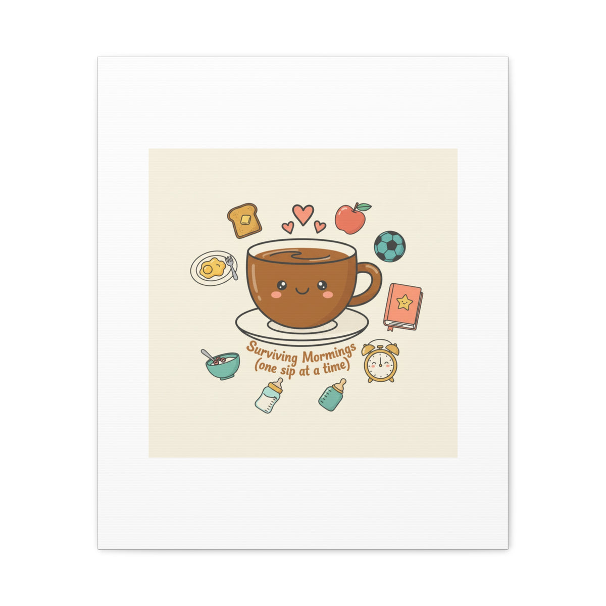 Surviving Mornings (One Sip at a Time) Canvas | Parenting Morning Humor, Coffee & Kids