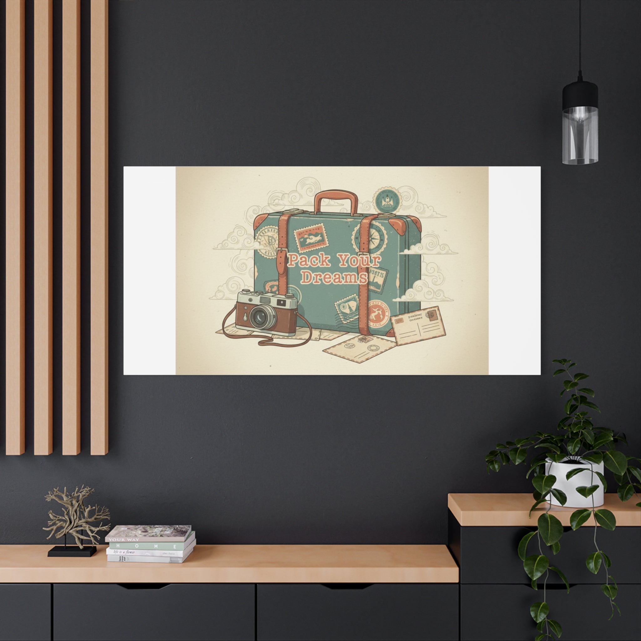Pack Your Dreams Canvas | Retro Travel Postcard, Wanderlust Passport Stamp Art