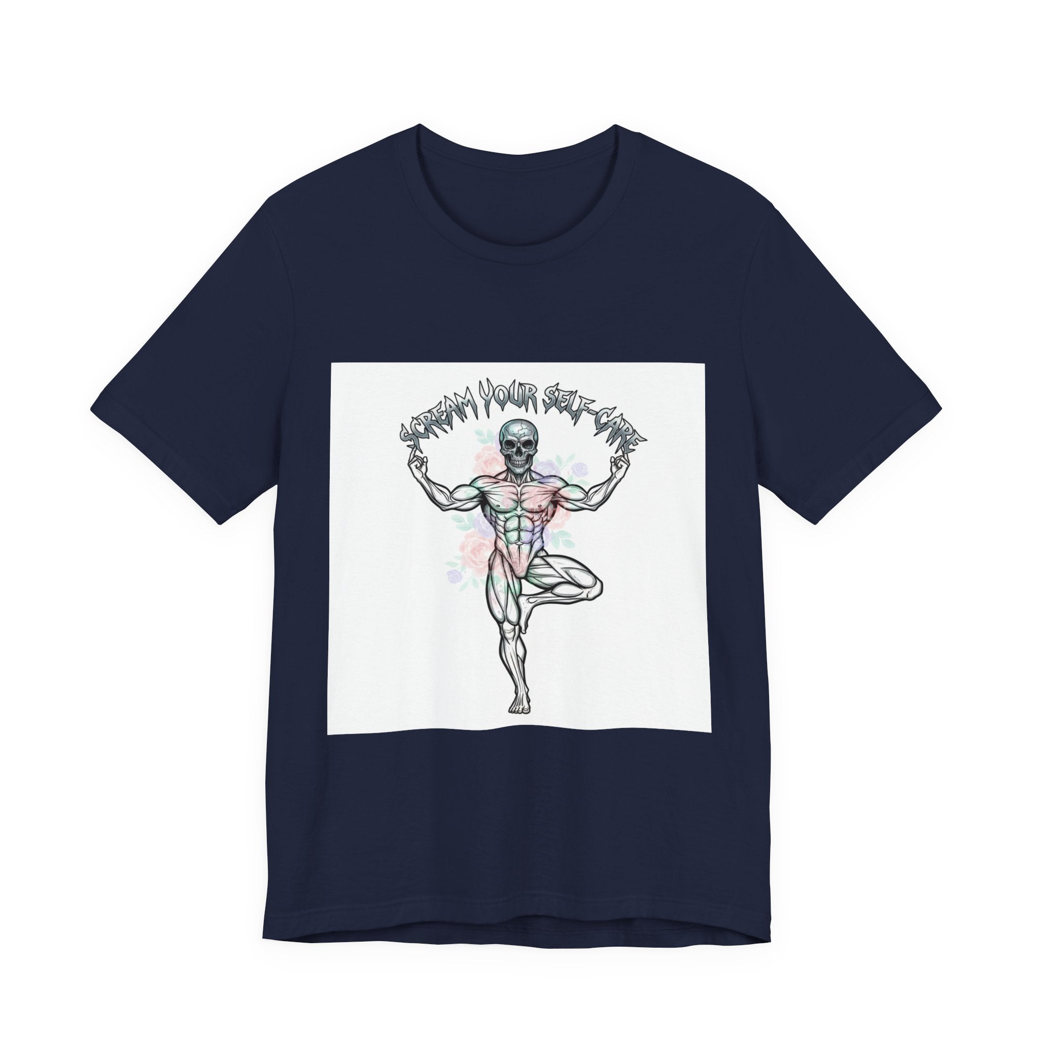 Hard Rock Motivational Skull Yoga Tee | metal font shirt, gothic wellness quote