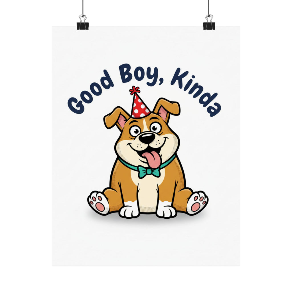 Satin Poster — "Good Boy, Kinda" Cute Cartoon Dog Wall Art