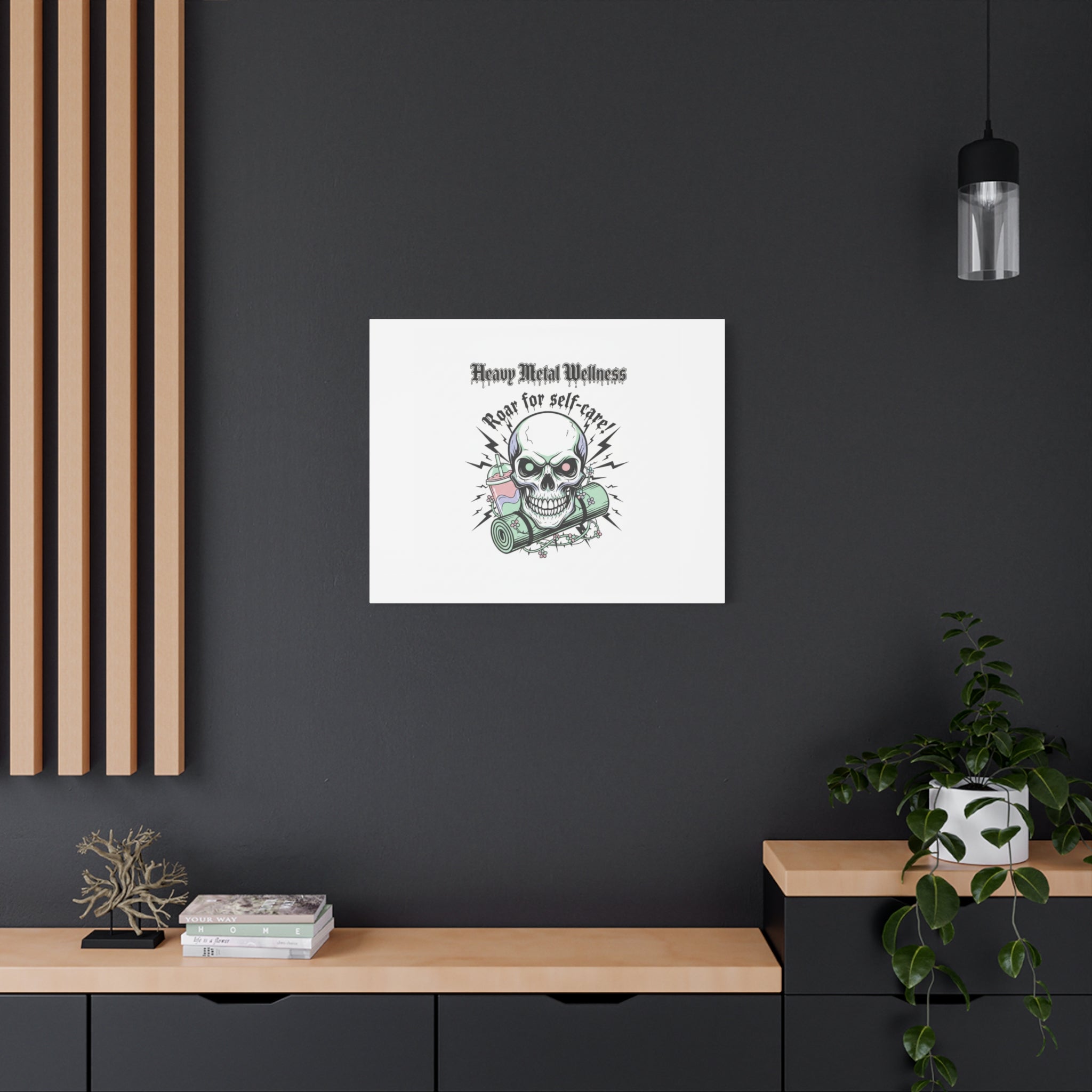 Roar for Self-Care Skull Canvas | heavy metal wellness, gothic wellness quote