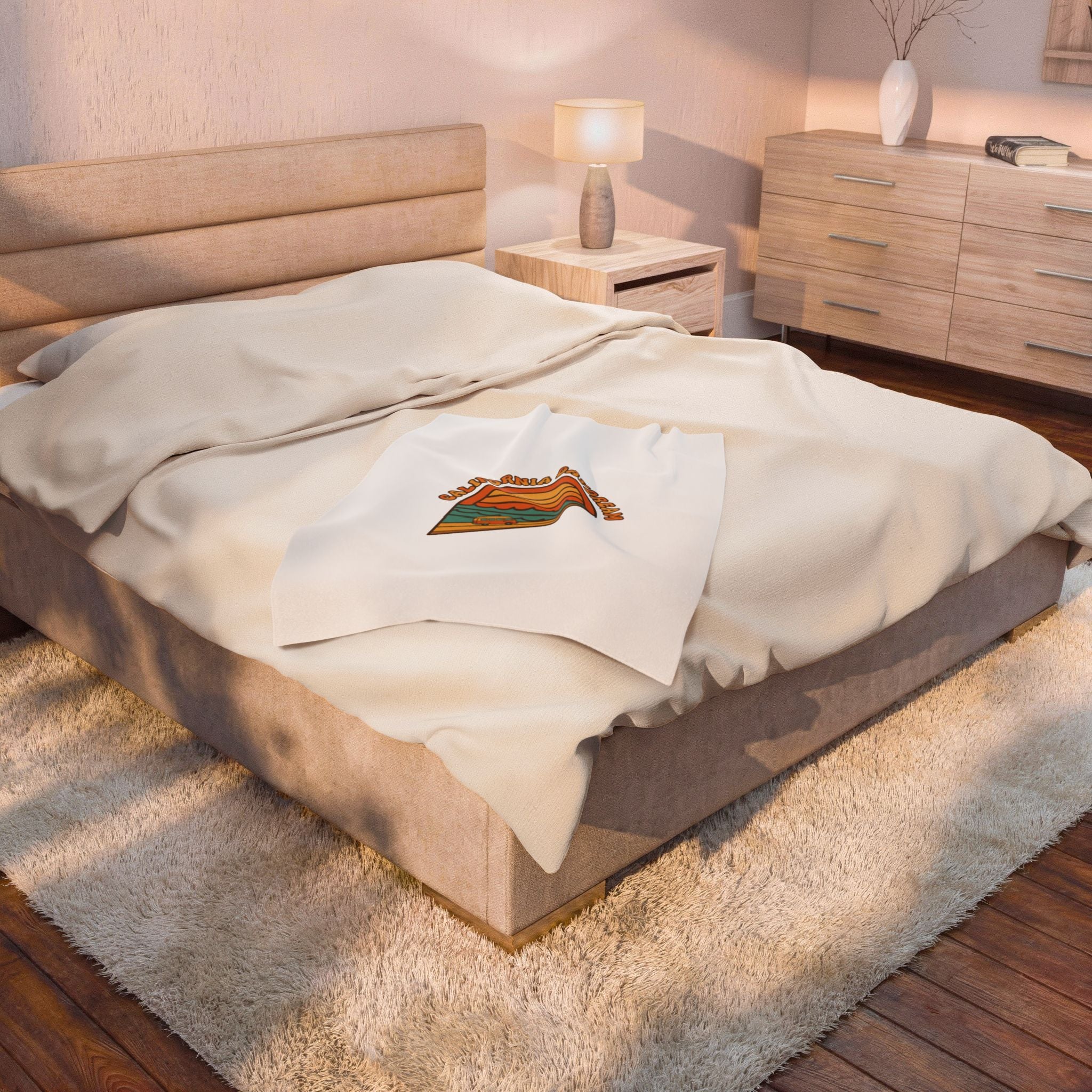 California Daydream Sunset Velveteen Blanket | 70s Retro Palm Golden Hour