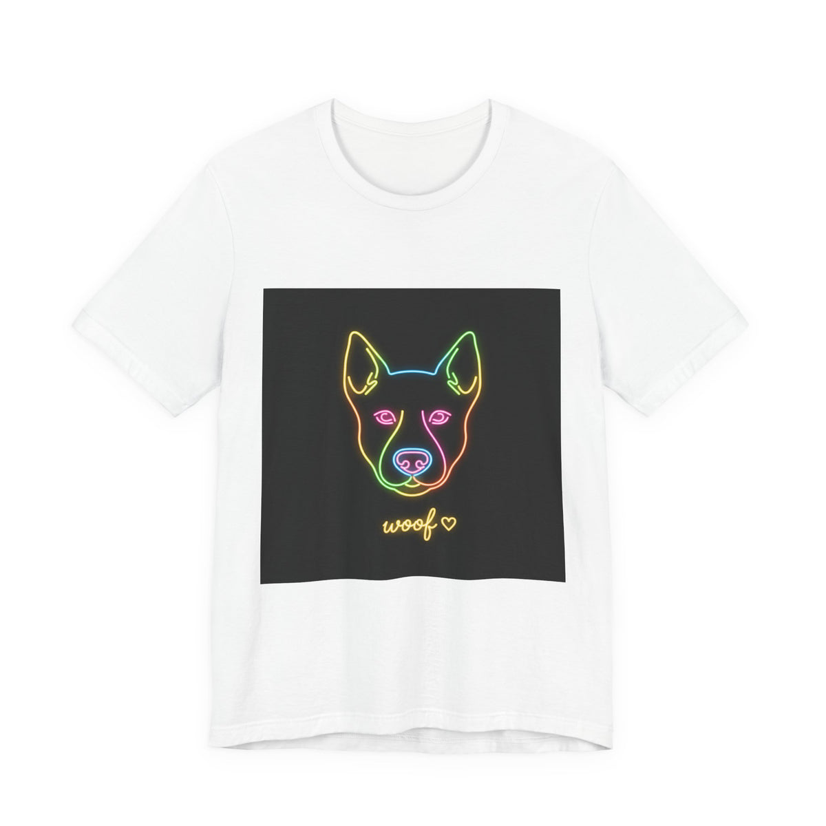 Neon Dog Face Tee — "Woof" Graphic T-Shirt