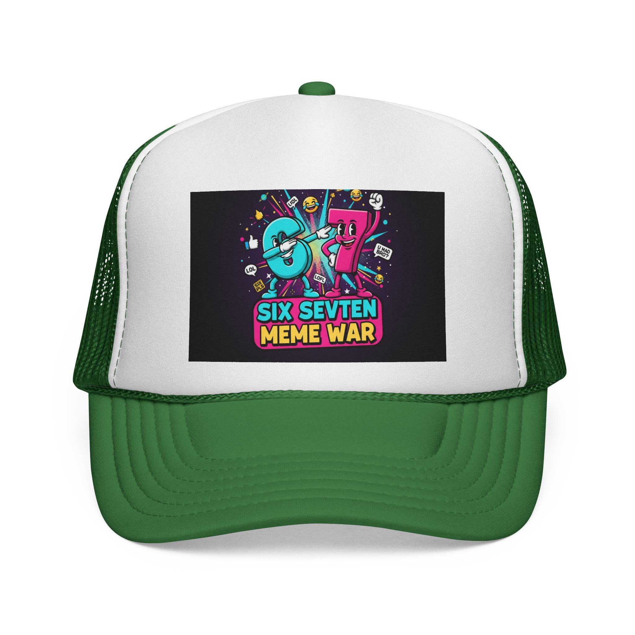 Trucker Cap - 'Six Seven Meme War' Colorful Retro Gaming Snapback