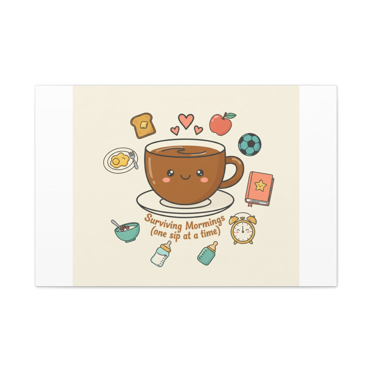 Surviving Mornings (One Sip at a Time) Canvas | Parenting Morning Humor, Coffee & Kids