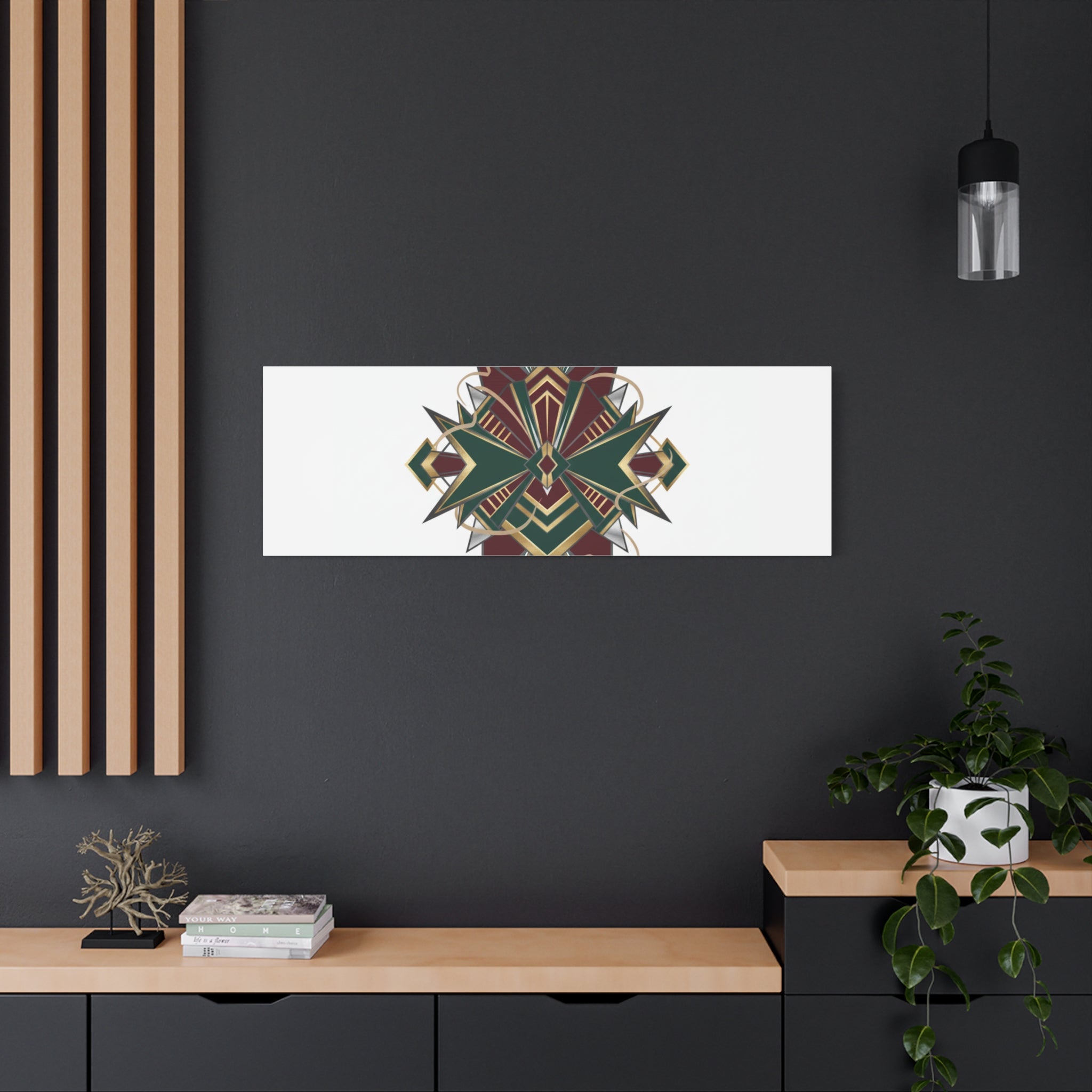 Art Deco geometric brass print Canvas | Neo-Deco chrome & gold fan motif