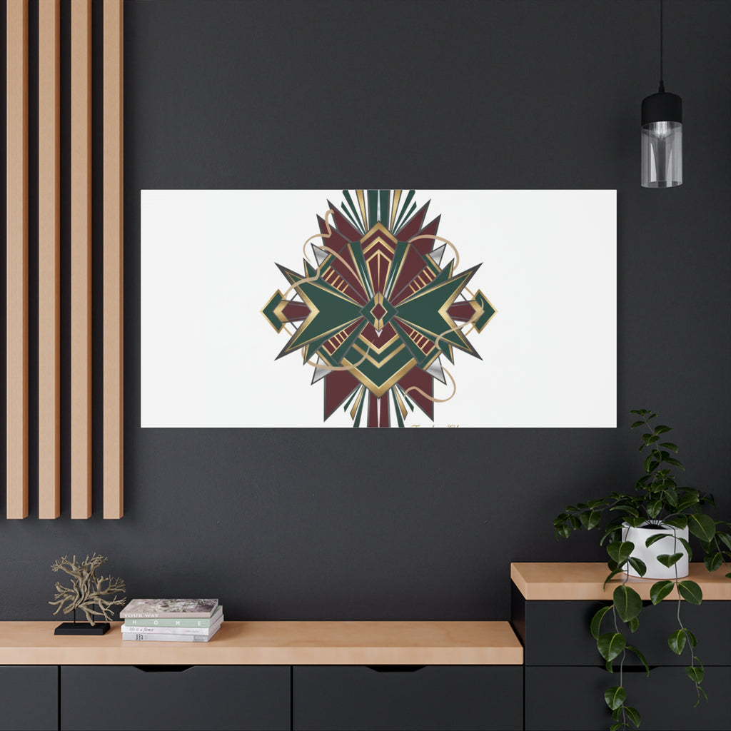 Art Deco geometric brass print Canvas | Neo-Deco chrome & gold fan motif