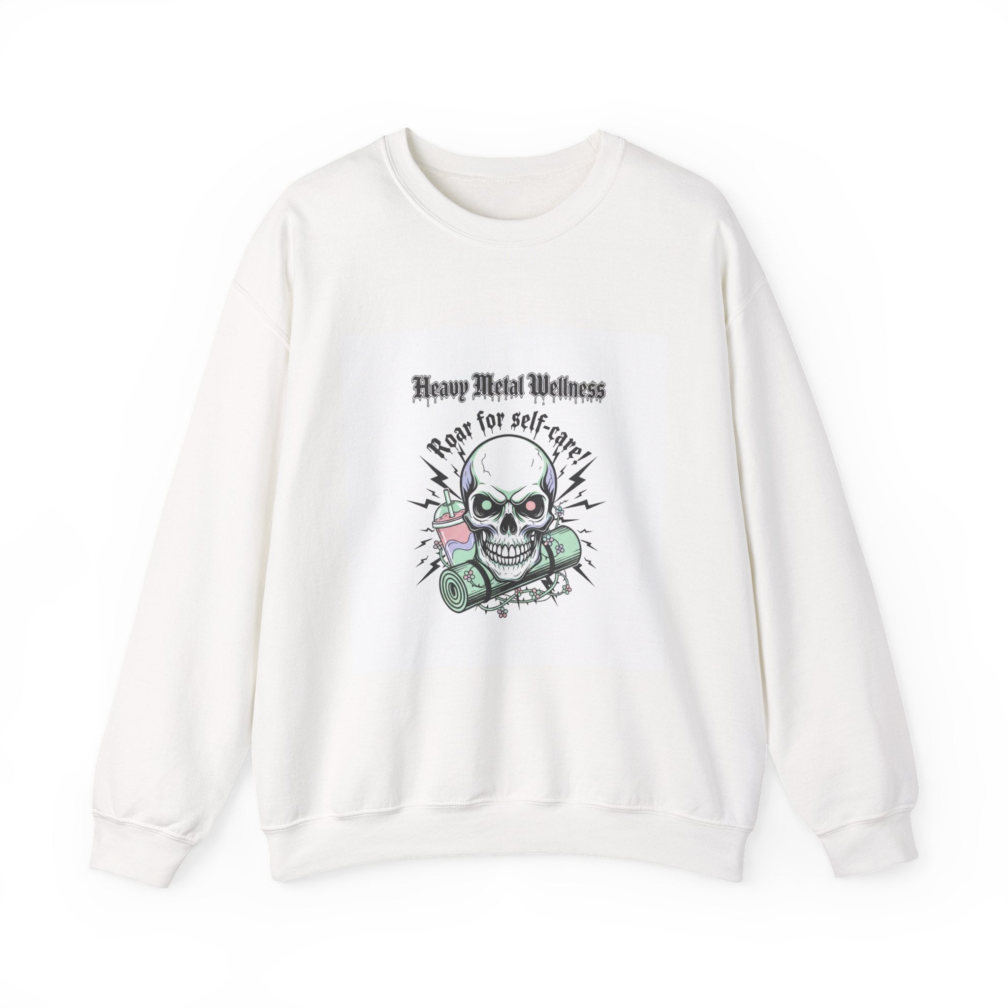 Heavy Metal Wellness Skull Crewneck Sweatshirt | metal font shirt, gothic wellness quote
