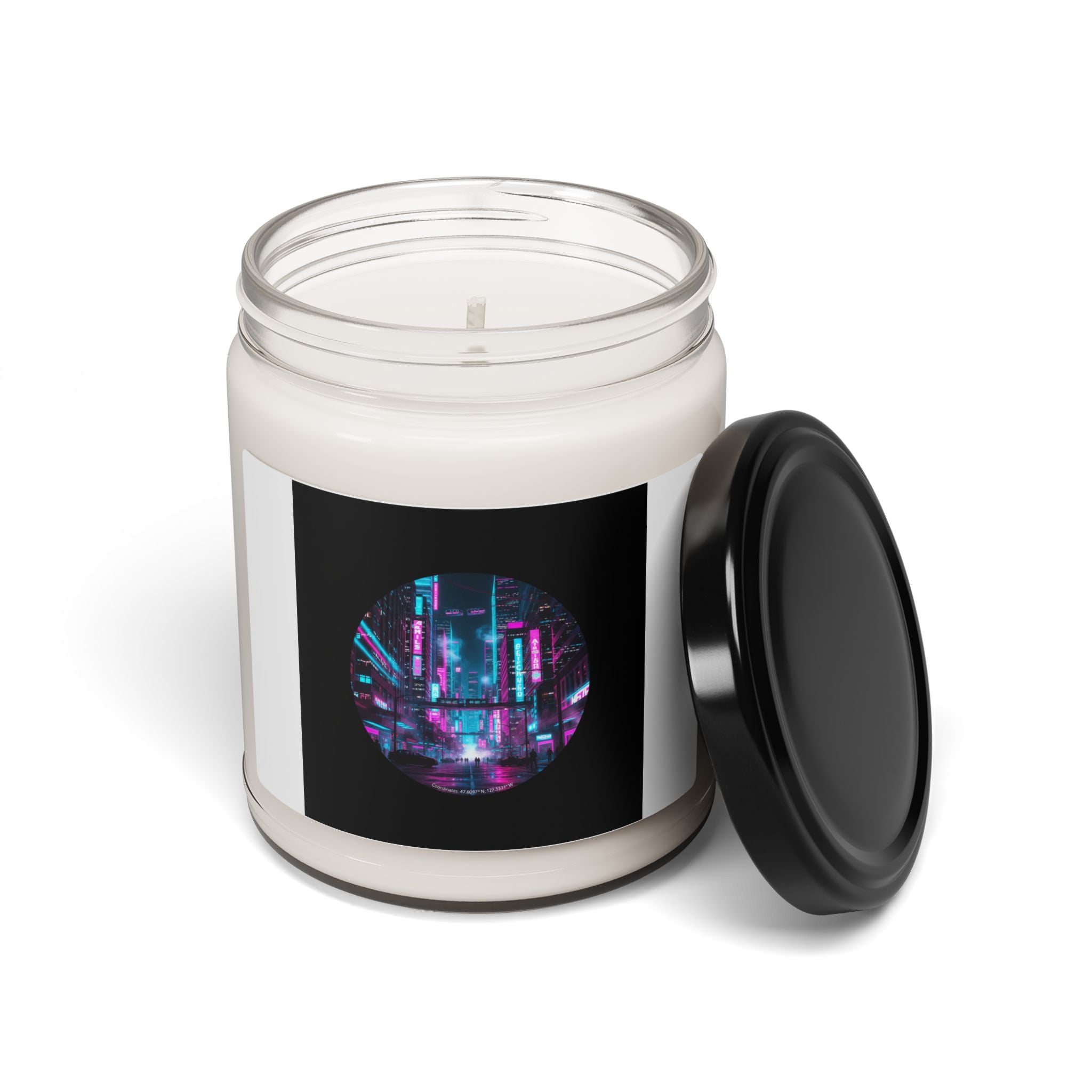 Neon Cyberpunk Skyline Candle, Soy Candle, Synthwave Cityscape