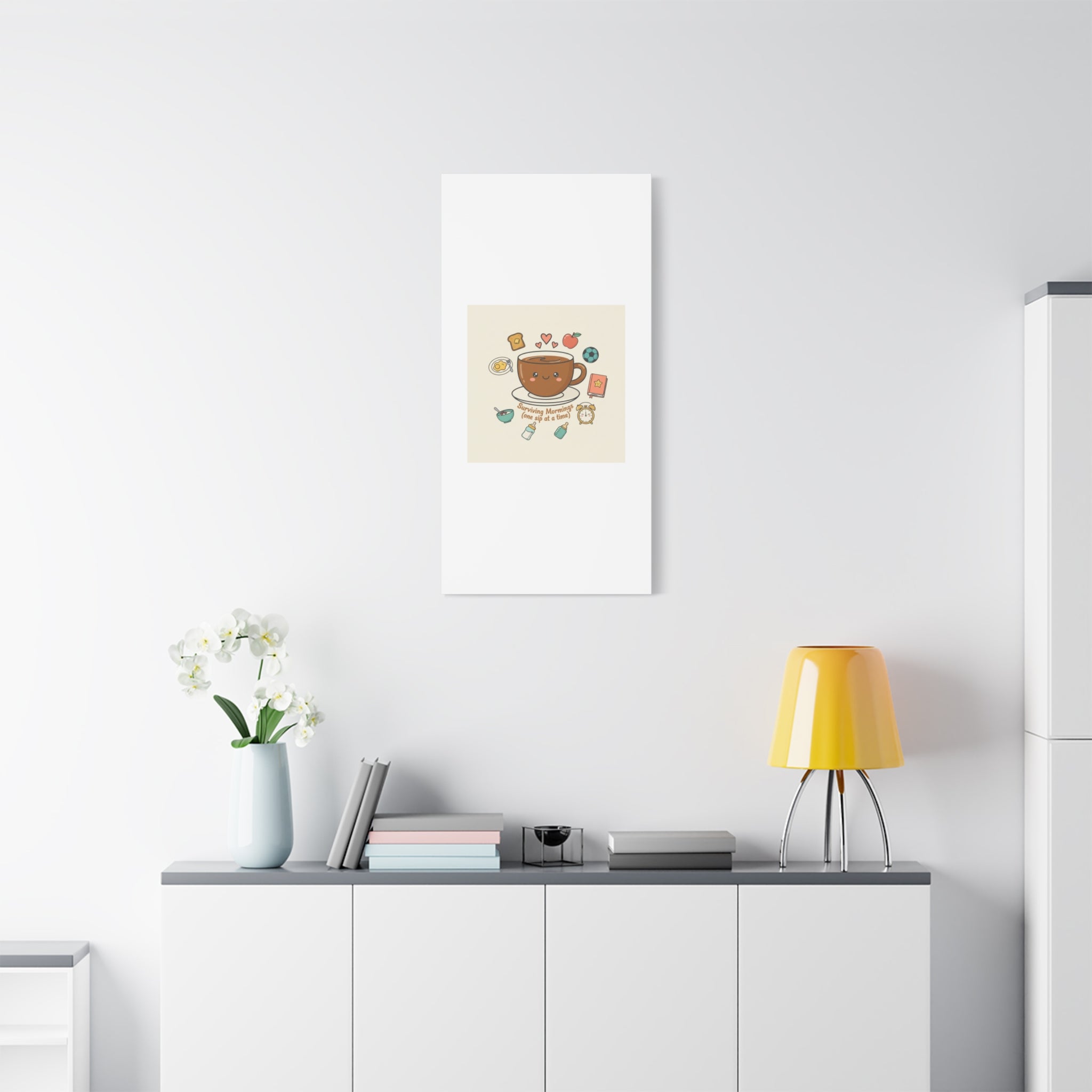 Surviving Mornings (One Sip at a Time) Canvas | Parenting Morning Humor, Coffee & Kids