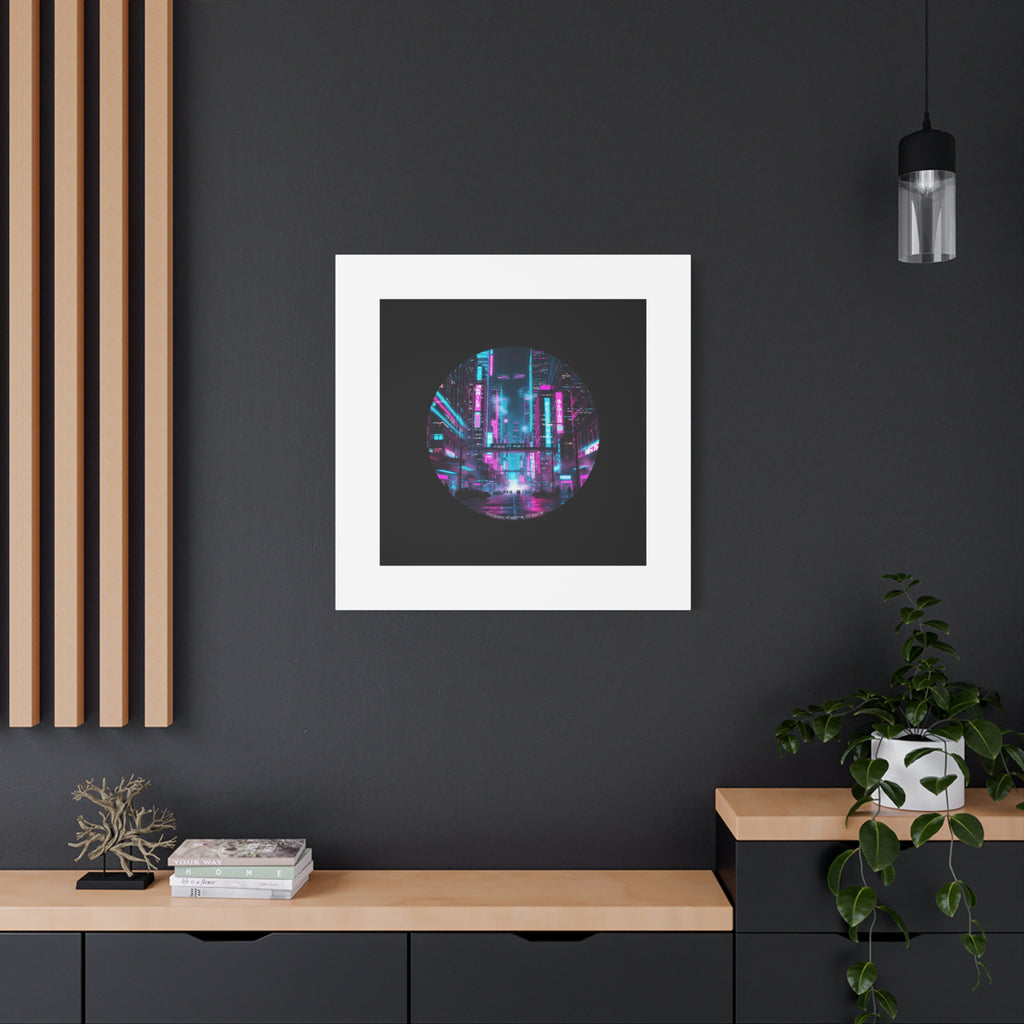 Neon Cyberpunk Cityscape Canvas | synthwave skyline, future city art