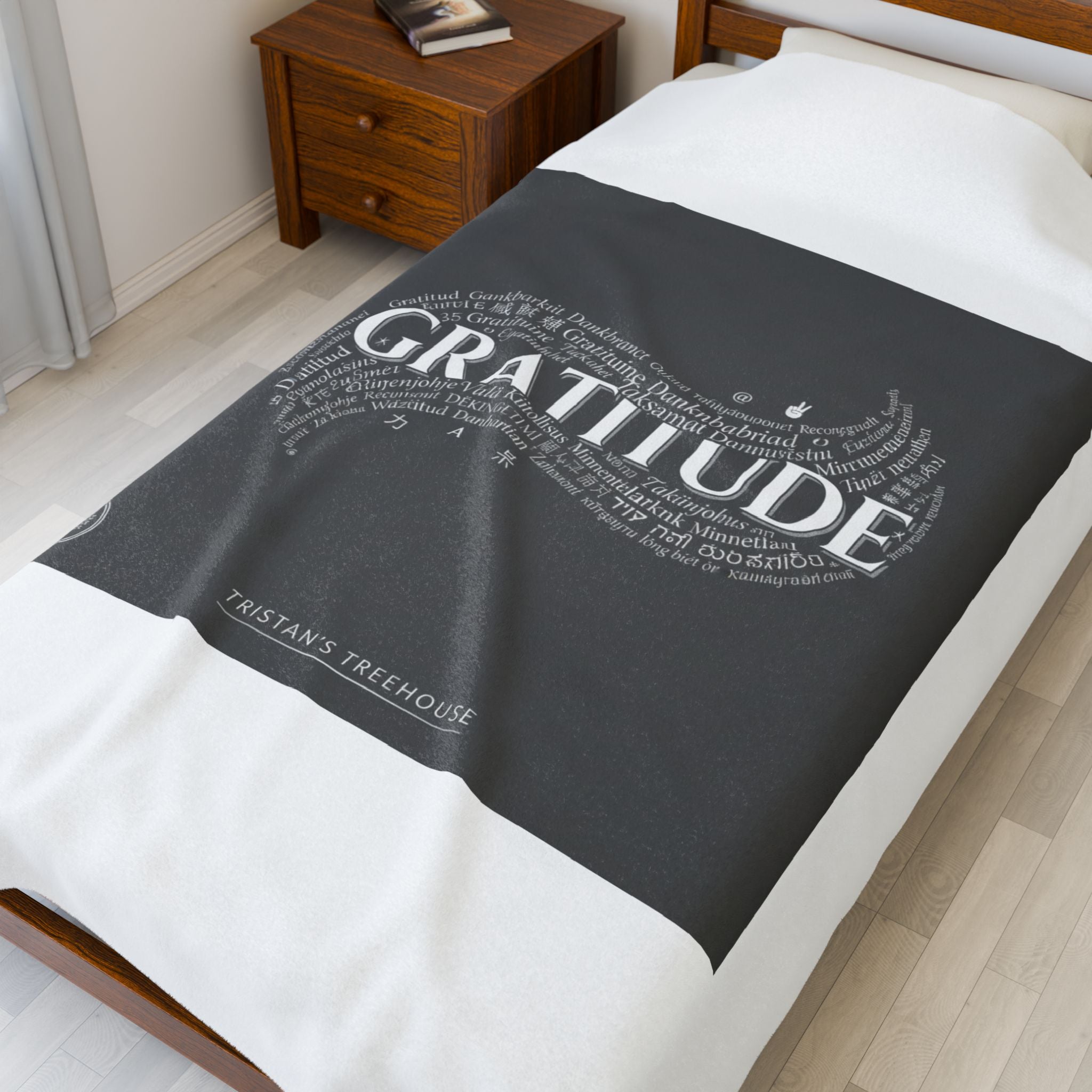 Gratitude Typography Velveteen Plush Blanket | pastel tiny treats, cozy micro-indulgence