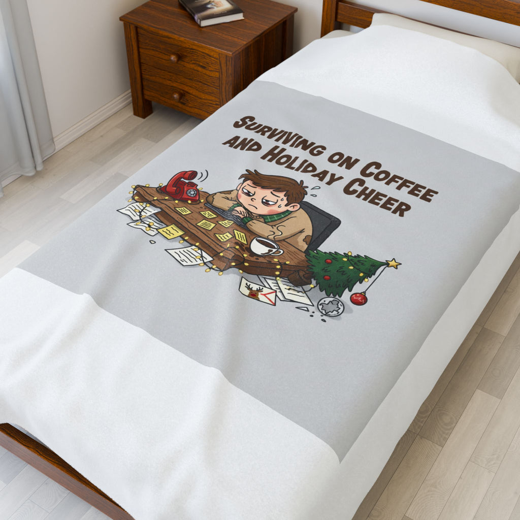 Surviving on Coffee and Holiday Cheer Velveteen Blanket | holiday burnout, festive but tired