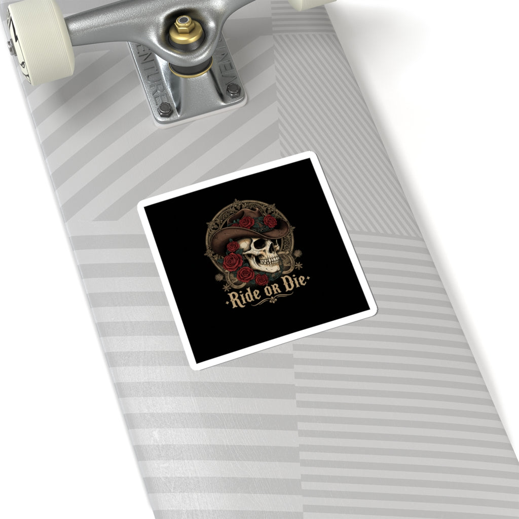 Western skull art Kiss-Cut Sticker | gothic Americana, desert noir