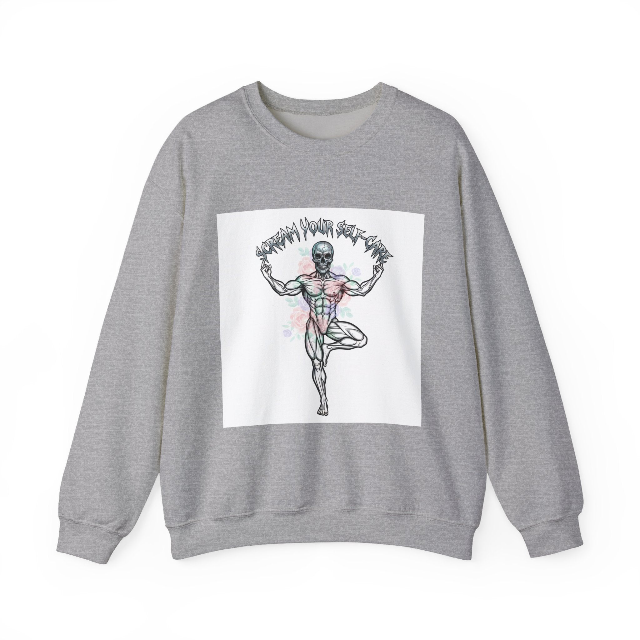 Loud Self-Care Metal Font Crewneck | gothic wellness quote, edgy self-care merch