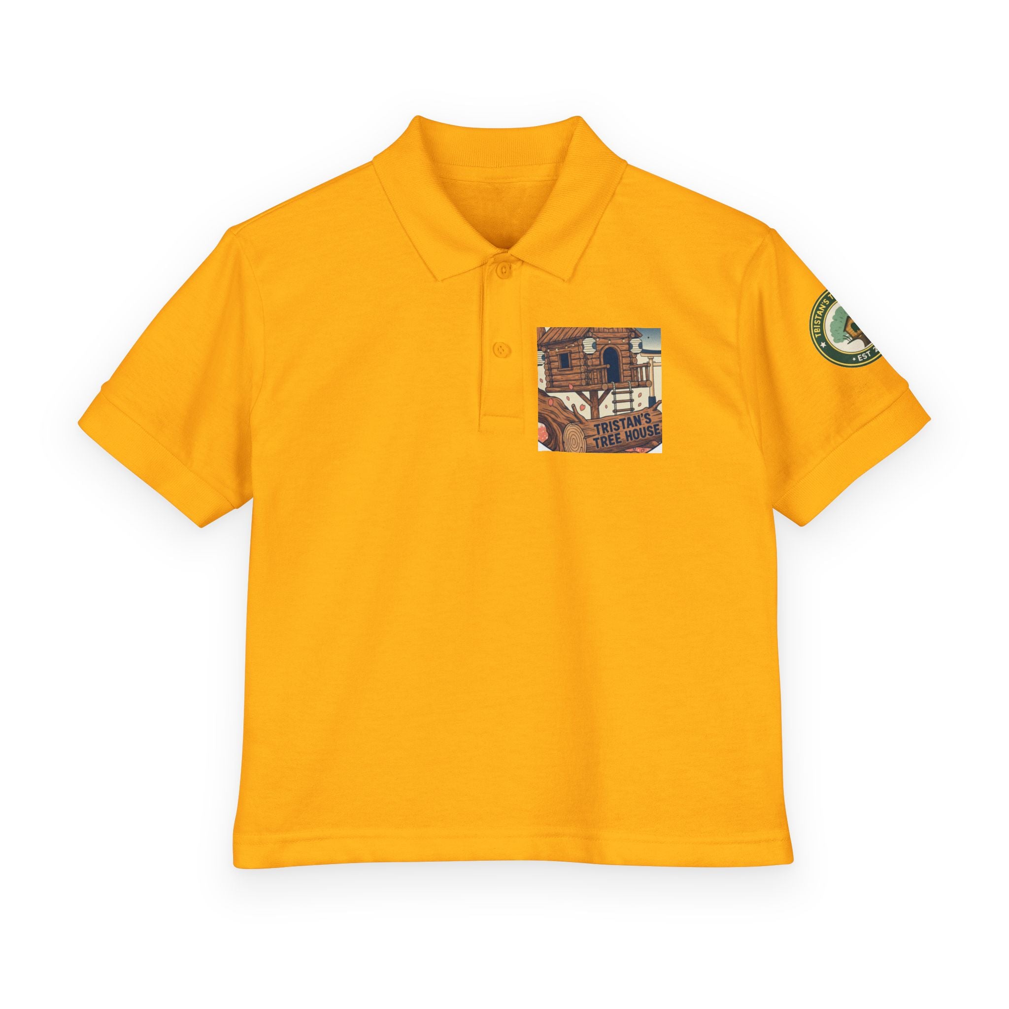 Youth Polo Shirt with Vintage Ski Lodge Pocket & Patch — Kids Outdoor/Resort Style