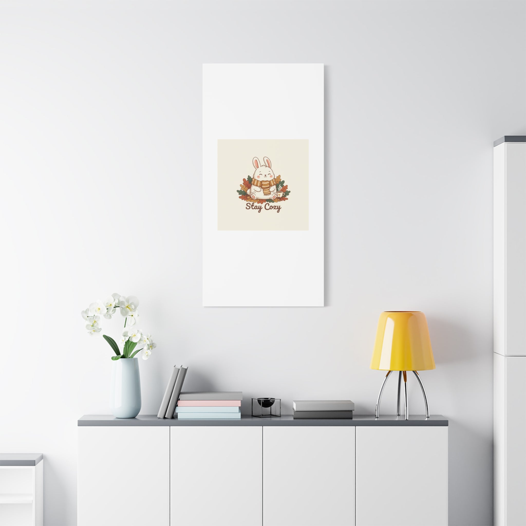 Cozy Bunny Illustration Canvas | Cute Critter Winter Forest Art
